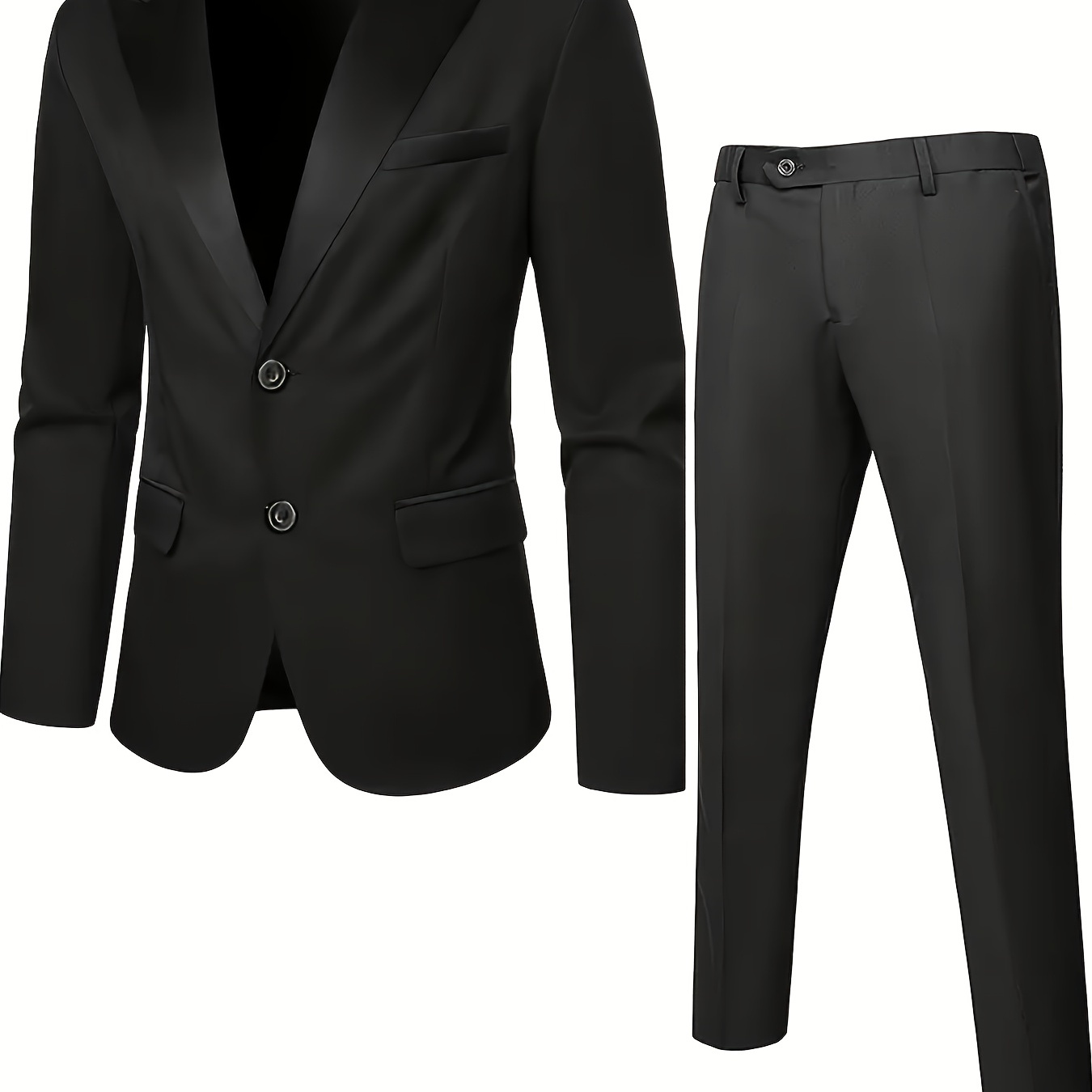 

2pcs Men's Formal Business Suit Set In Sleek Blue With Black Accents - Polyester, Long Sleeve, Blazer & Pants - Ideal For Weddings, , Graduations, Formal Business Attire|formal | Suit