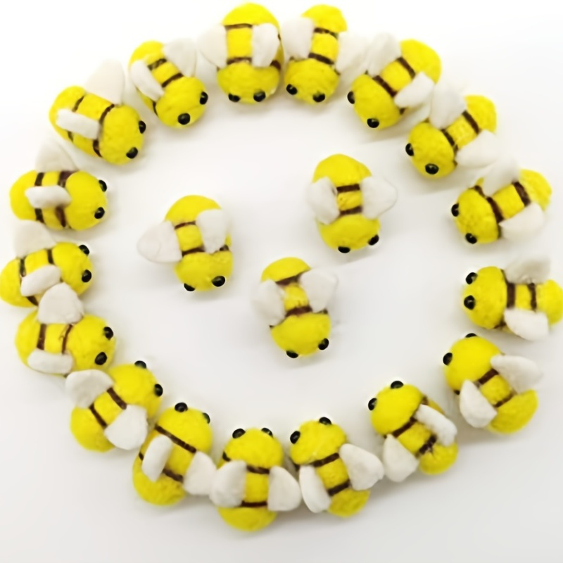 

20pcs Wool Felt Bee Craft Balls Bee Craft Supplies For Gender Reveal Party Nursery Tent Decoration Diy Craft Car Seat Grasping Bead