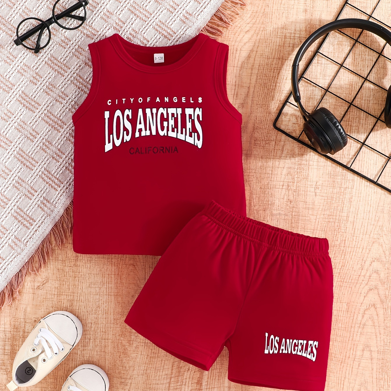 

2pcs Baby Boys "california Los Angeles" Print Summer Set, Tank Top & Casual Shorts, Toddler Boy's Clothing, As Gift