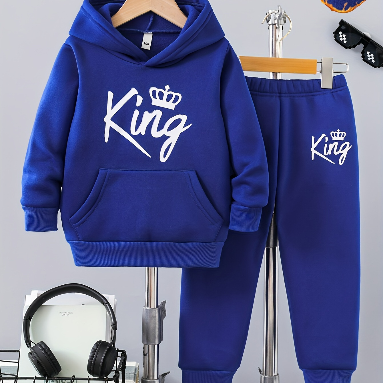 

2pcs Boy's Thickened Long Sleeve Hooded Sweatshirt & Jogger Pants Set, Fleece Lined Outfits For And & And , As