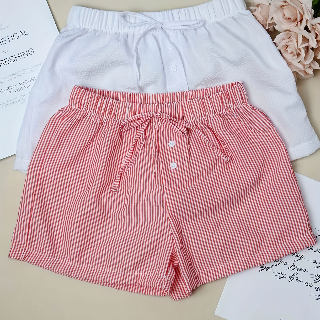 Set of 2 Casual Striped Shorts for Home
