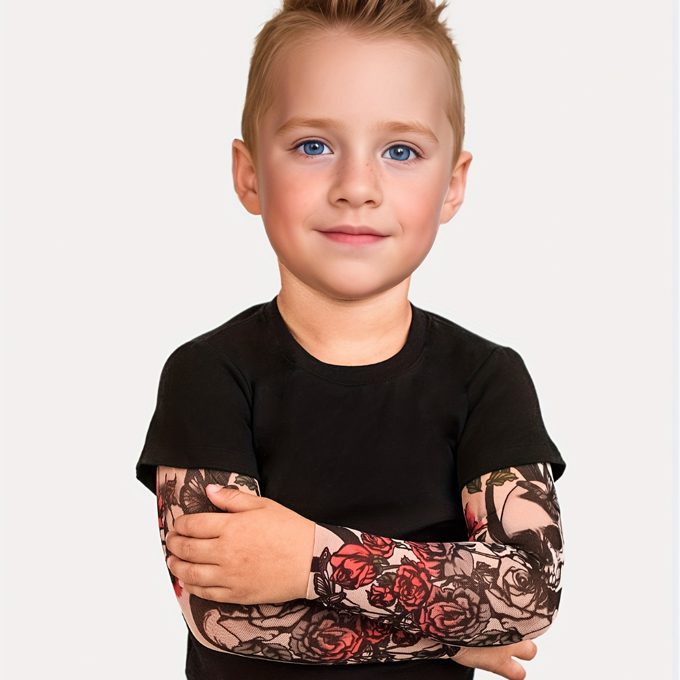

Stylish Faux Two-piece Tattoo Pattern Long Sleeve T-shirt For Toddlers, Baby Boy's Top