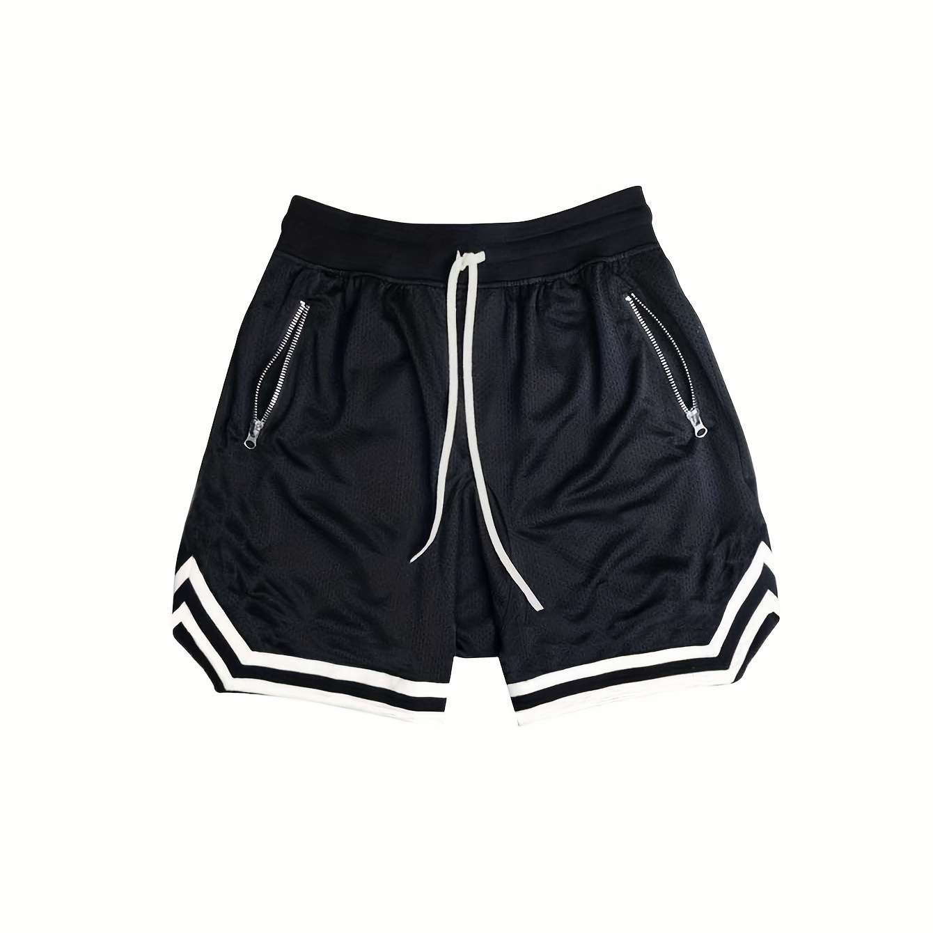 

Men's Loose Striped Shorts With Zipper Pockets, Active Elastic Waist Drawstring Shorts For Outdoor