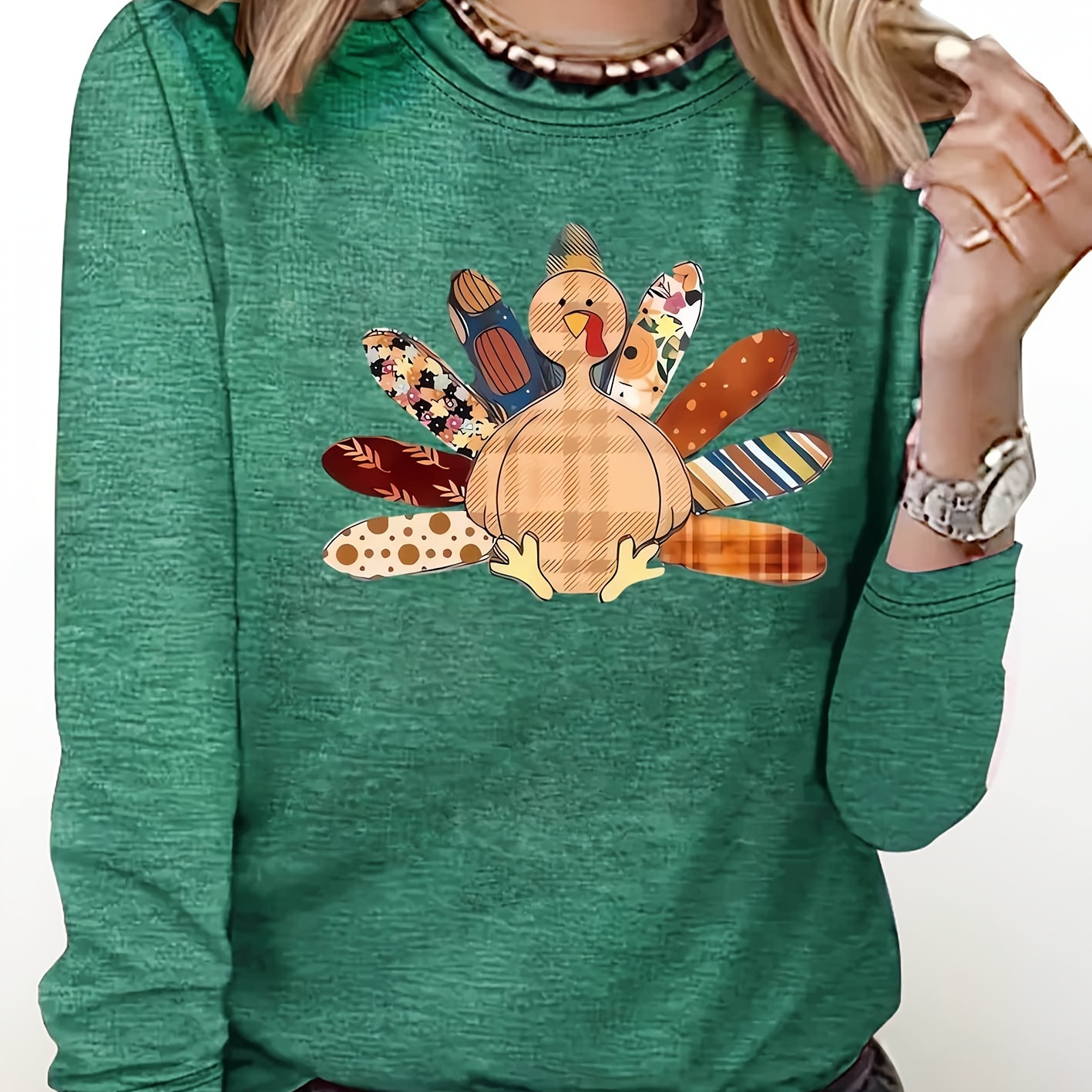 

Women'- Print Long Sleeve T-shirt - Casual Crew Neck, , Machine Washable - Spring & Fall, In Multiple Colors, Sizes S To Xxl, Thanksgiving