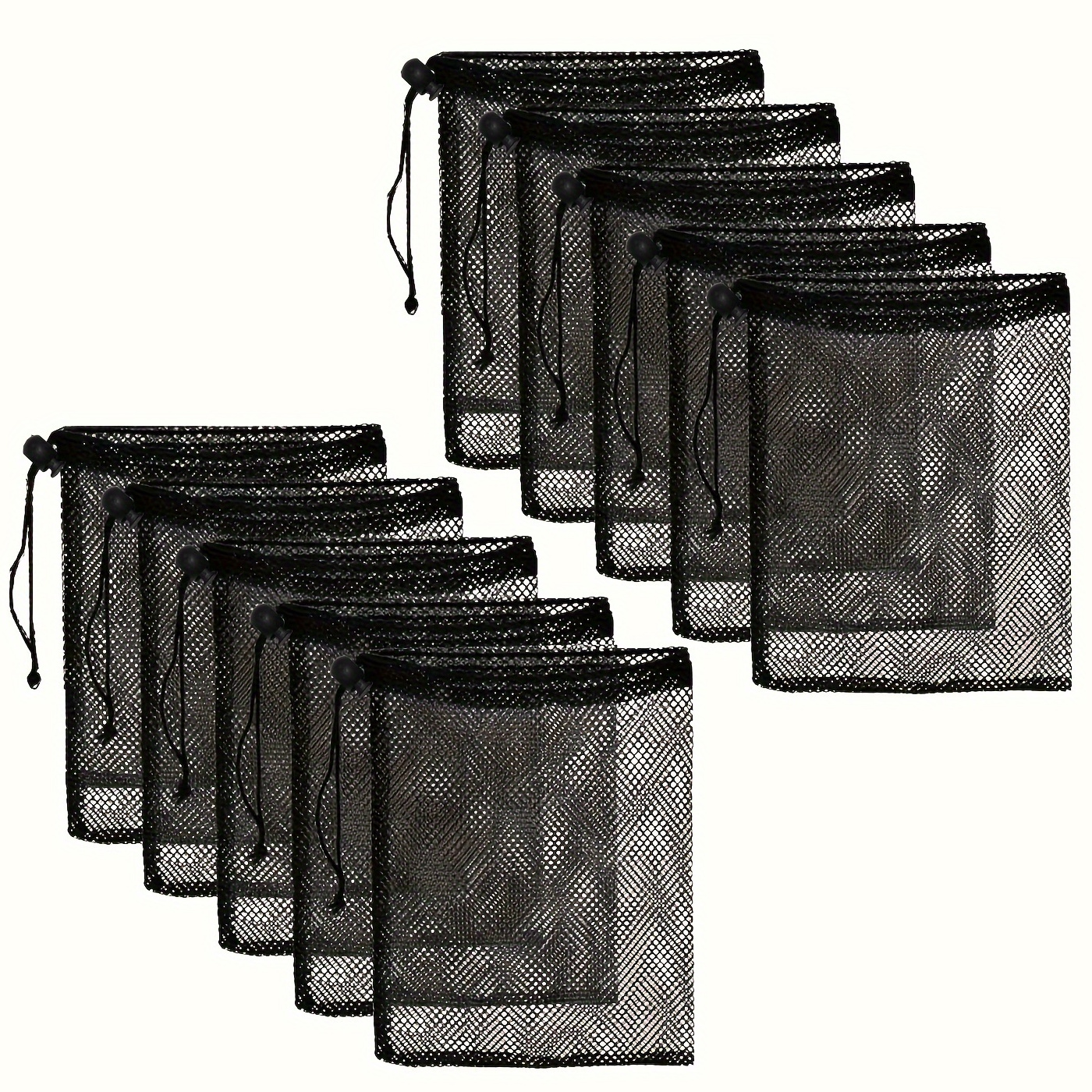

10-pack Multipurpose Nylon Drawstring Mesh Bags For Storage And Organization In Bedroom, Bathroom, And Desk - Versatile Fabric Hanging Shelf For Various Room Types With Alternative Mounting