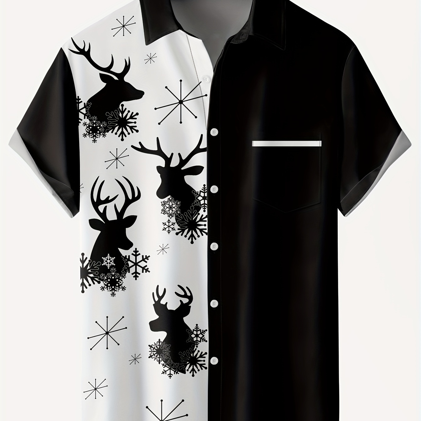 

Plus Size Men's Stylish Shirt, Christmas Deer Print Short Sleeve Shirt Summer Oversized Contrast Color Tops For Males, Men's Clothing