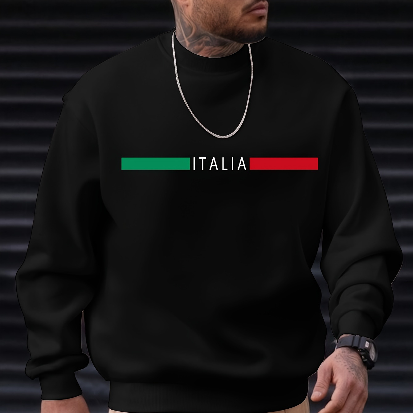 

ITALIA Imprimé Sweat-shirt à manches longues pour homme, style décontracté, col rond, basique pour le sport et le quotidien.