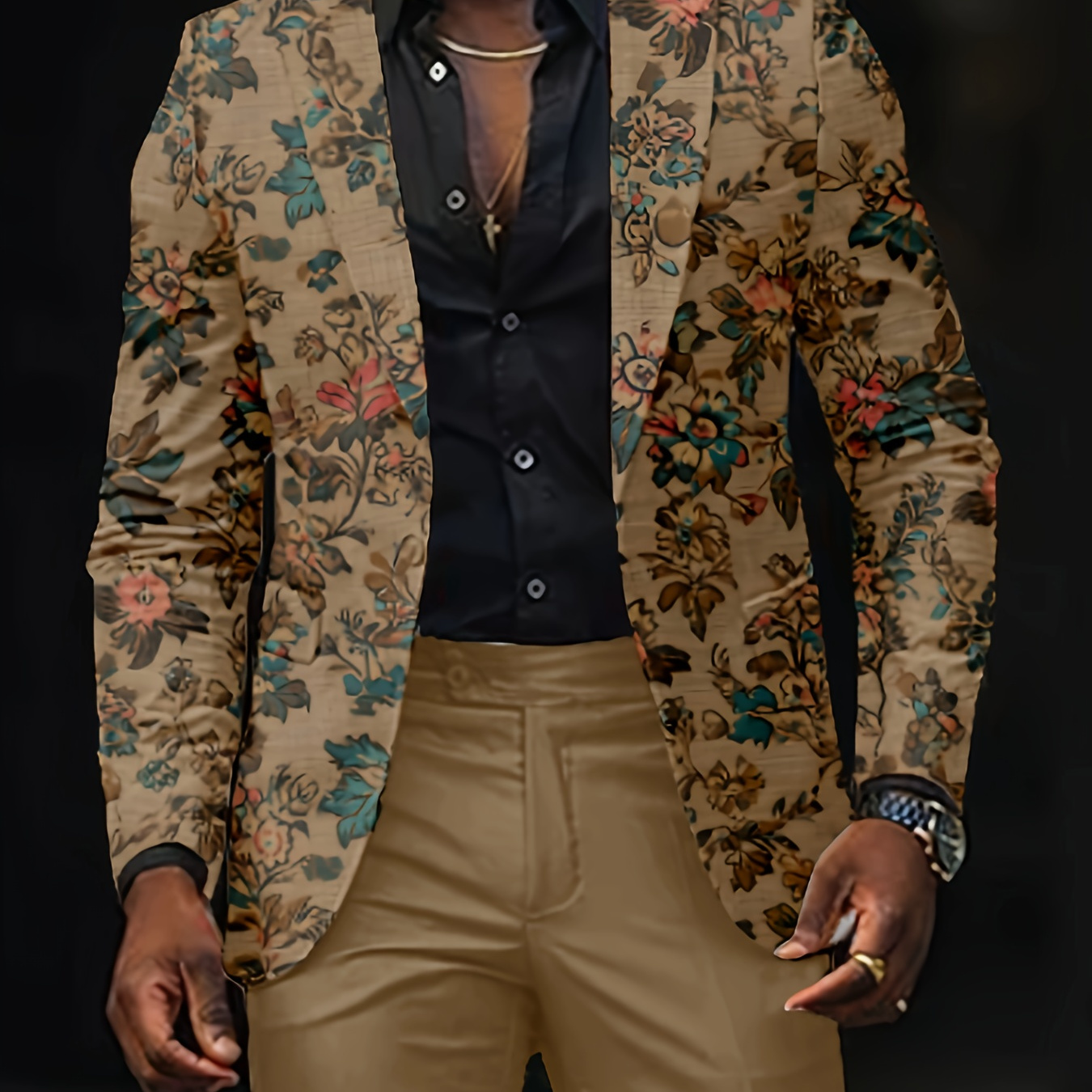 

Men's And Women's Nightclub Style Thin Tops, Trendy Suits For Autumn And Spring, Mature And Floral Prints For Business Dinners, Wedding Parties, And , Regular Fit Excluding Pants