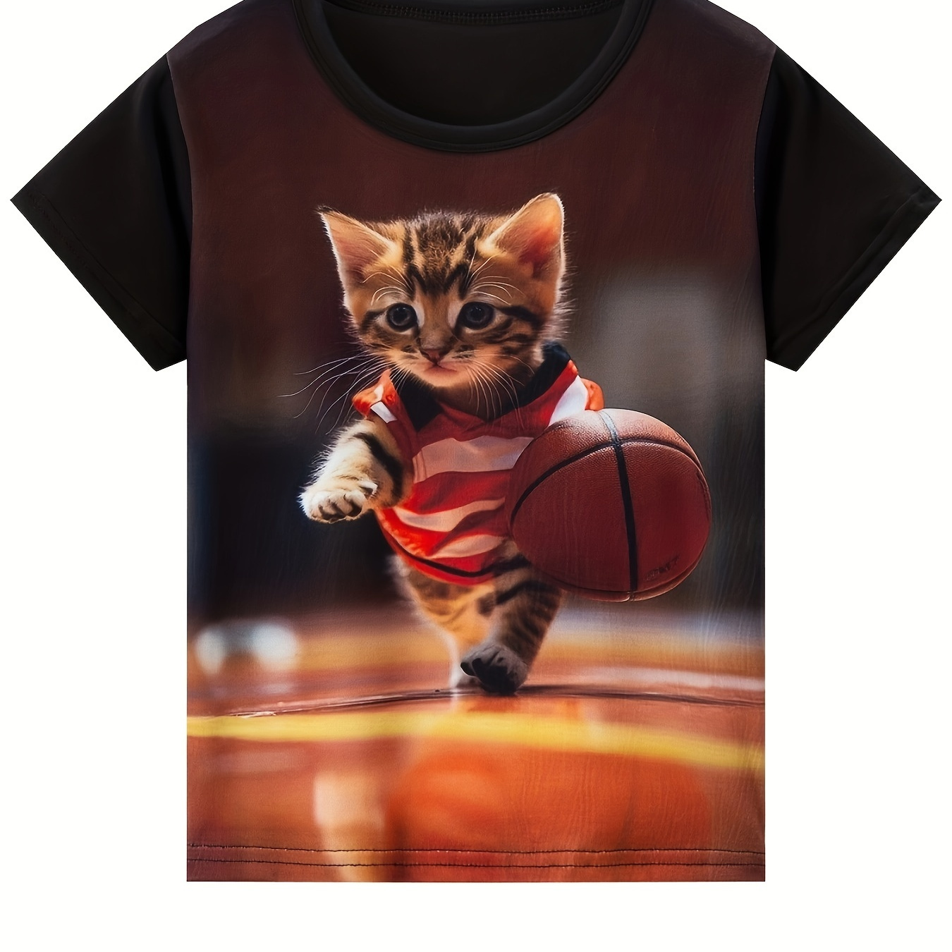 

Boy's 3d Basketball Cat Print T-shirt, Casual Lightweight Comfy Short Sleeve Tee Top, Boy's Clothes For Summer