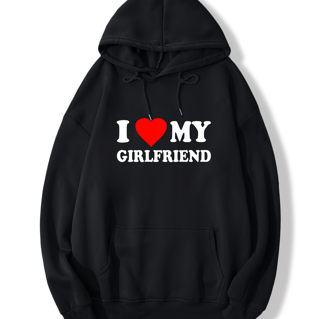 I Love My Girlfriend Print Hoodie, Cool Hoodies For Men, Men's Casual Graphic Design Pullover Hooded Sweatshirt With Kangaroo Pocket Streetwear For Winter Fall, As Gifts For Boyfriend