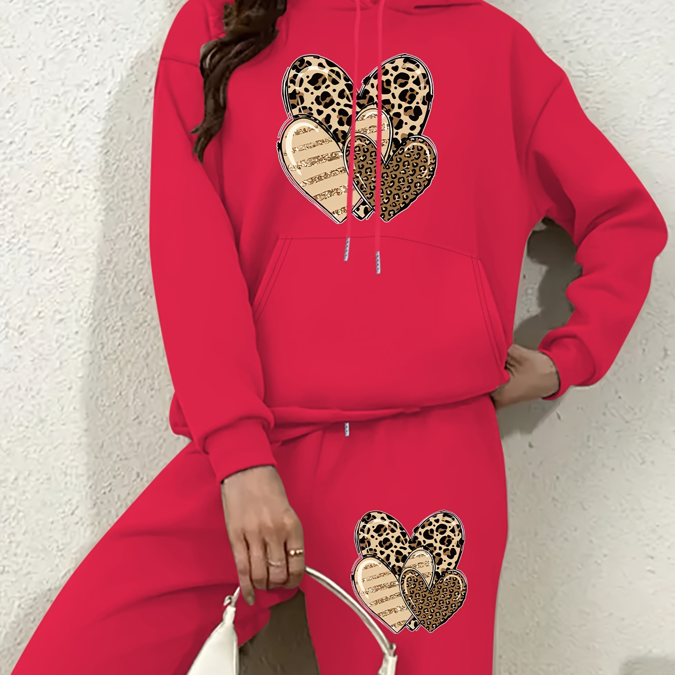 

's Pattern And Pants Set, Knit , Hooded Long Sweatshirt And Trousers For Fall/ 2024
