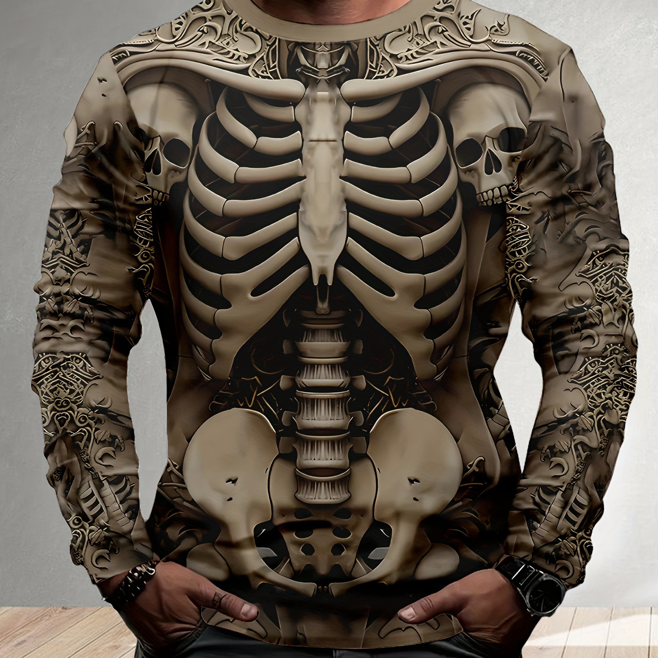 

Men's 3d Print Long Sleeve T-shirt - Casual & Comfortable, Outdoor Activities & Casual Attire