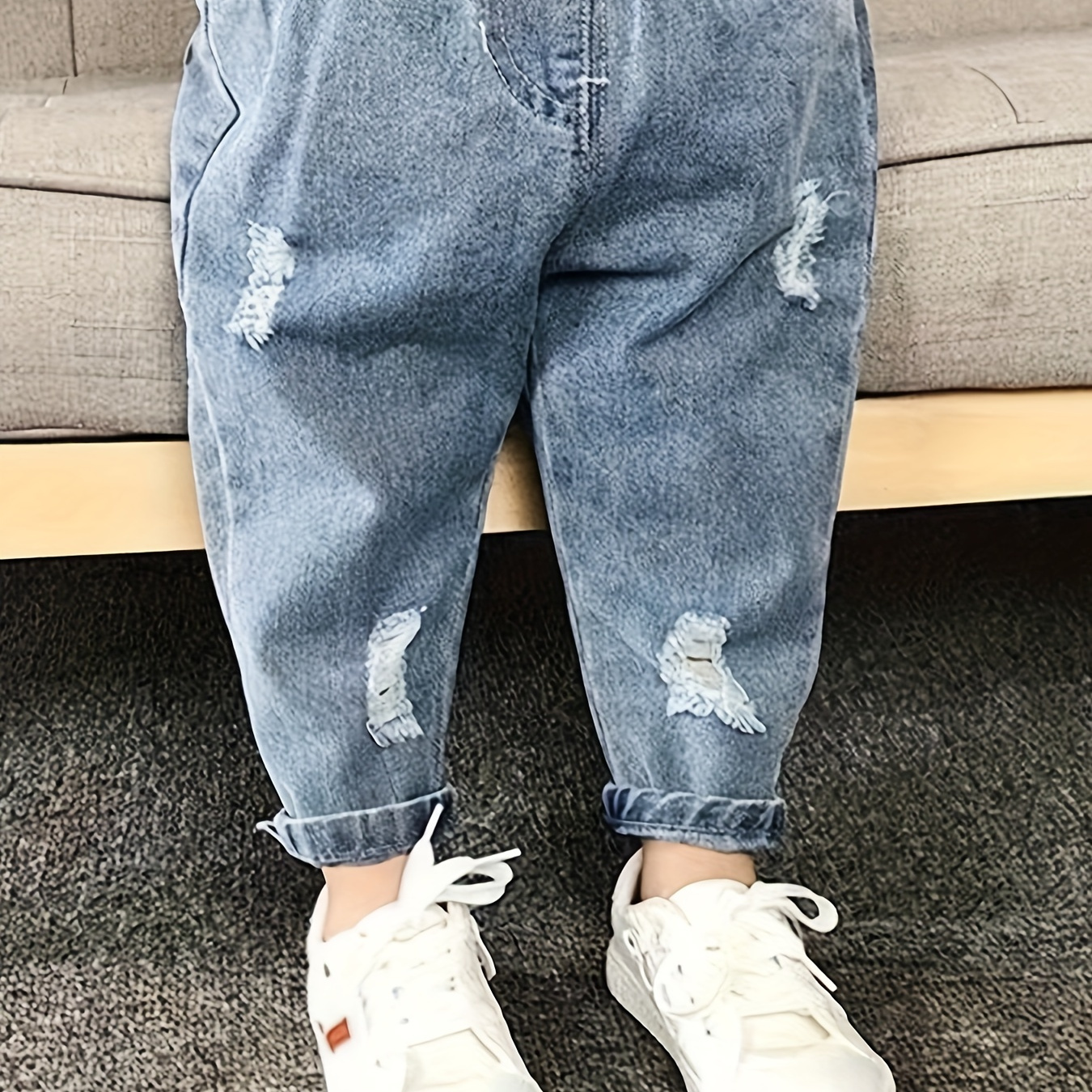 

Garçons Jeans Déchirés en Denim, Pantalons Décontractés Amples, Pantalons à Taille Élastique, Vêtements Confortables pour Garçons Toutes Saisons