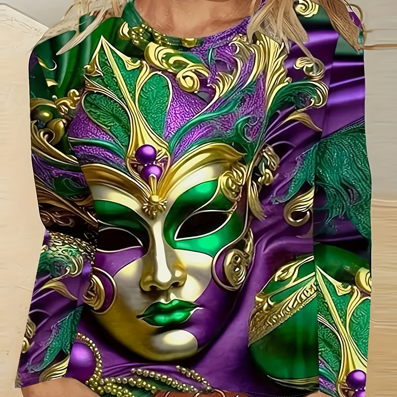 

Print - Crew Neck, Stretchy Polyester , Machine Washable - Spring & Fall