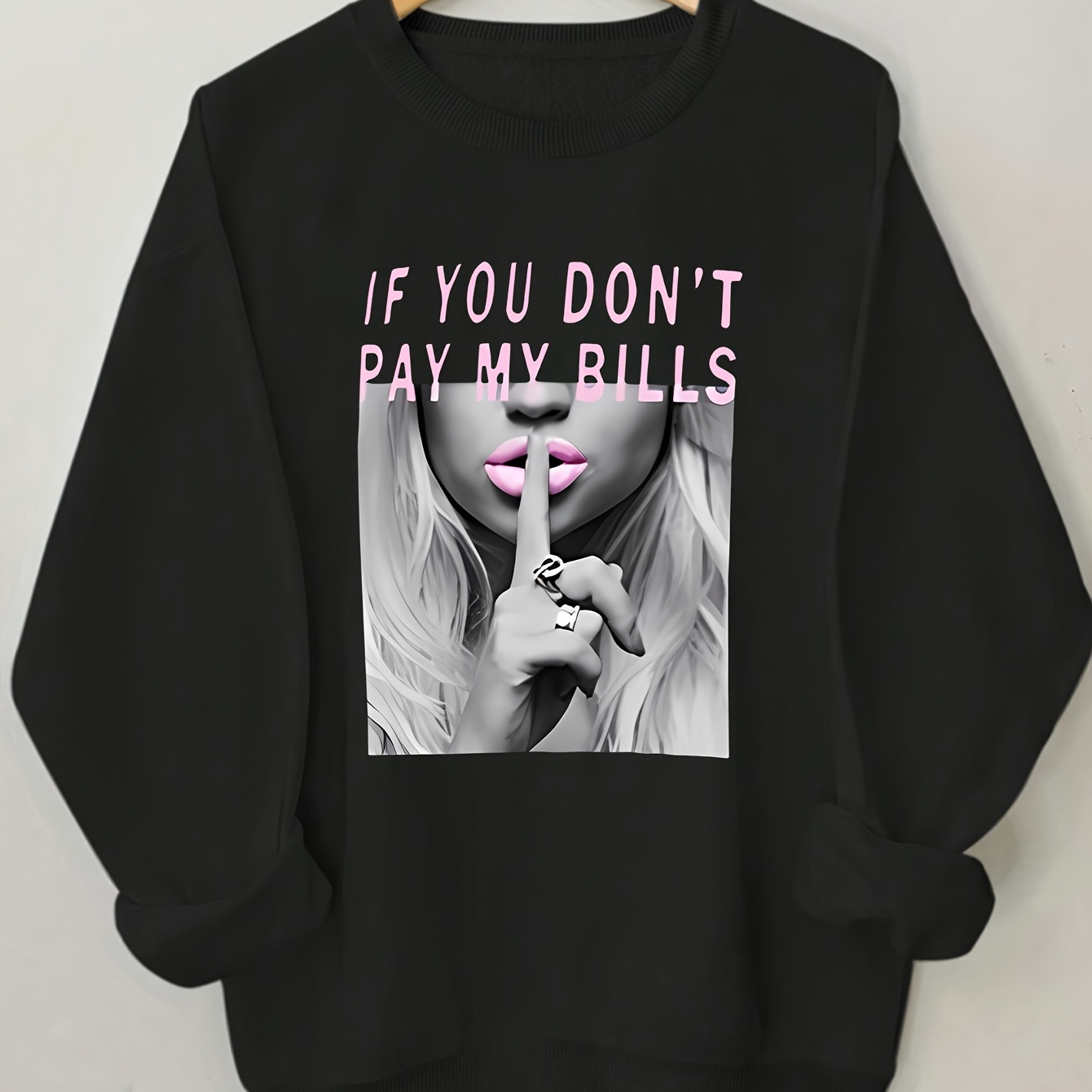 

Pay My Print Pullover Sweatshirt, Casual Long Sleeve Crew Neck Sweatshirt, Women's Clothing