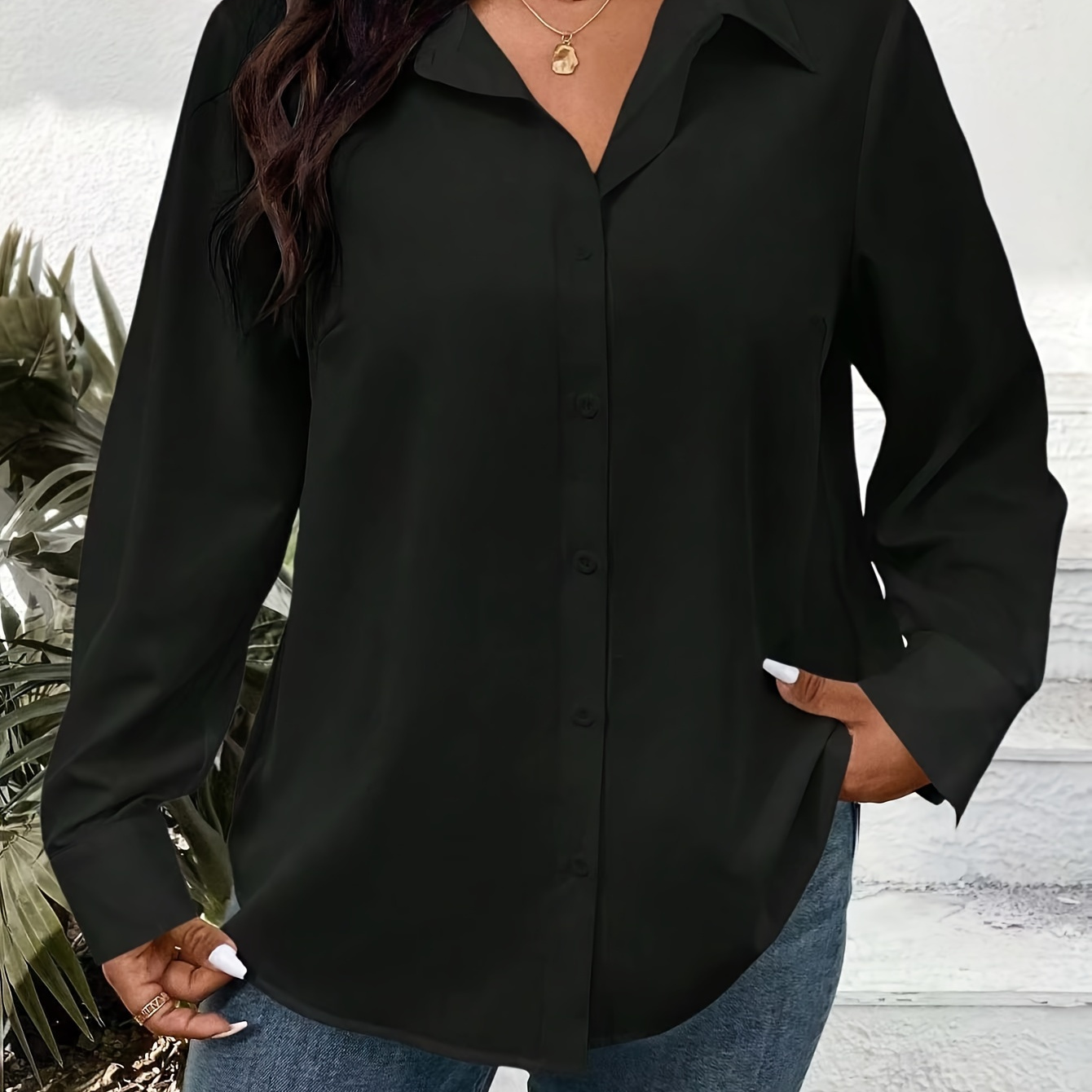 

Women's Loose-fit Long Sleeve Blouse With Polyester And Elastane Fabric, Machine Washable, Crew Neck, Solid Color, All-season