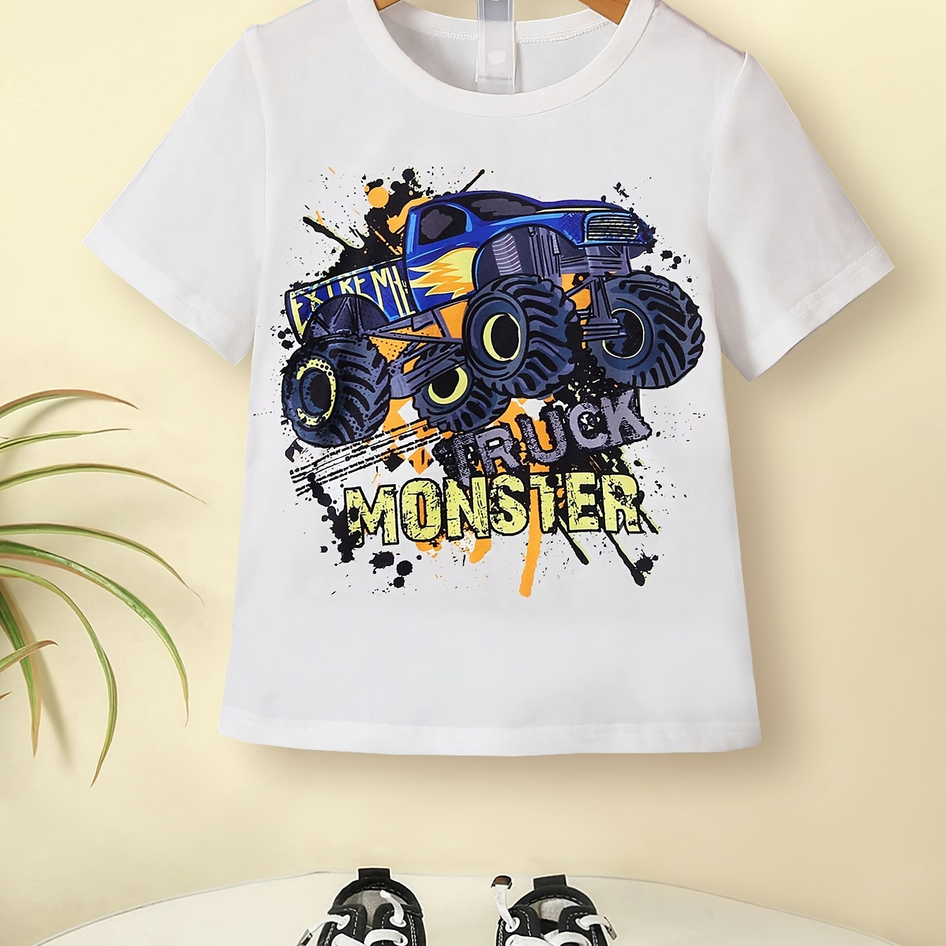 

Stylish Truck Print T-shirt, Tees For Boys, Casual Short Sleeve T-shirt For Summer Spring Fall, Tops As Gifts