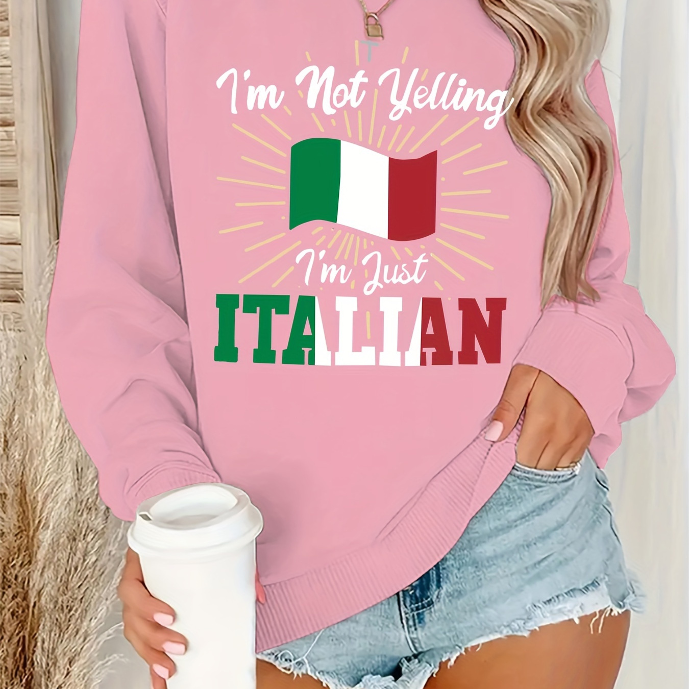 

Italy Print Sweatshirt, Crew Neck Casual Sweatshirt For Winter & Fall, Women's Clothing