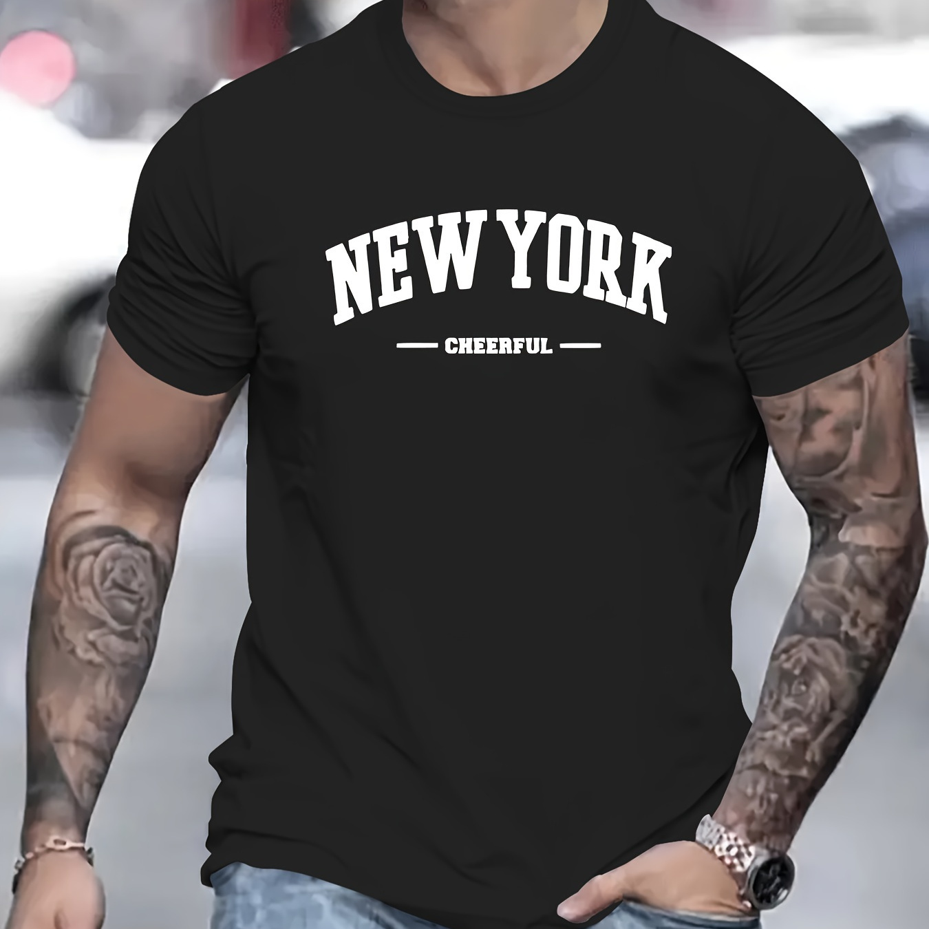 

New York" Creative Print Casual Novelty T-shirt For Men, Short Sleeve Summer& Spring Top, Comfort Fit, Stylish Streetwear Crew Neck Tee For Daily Wear