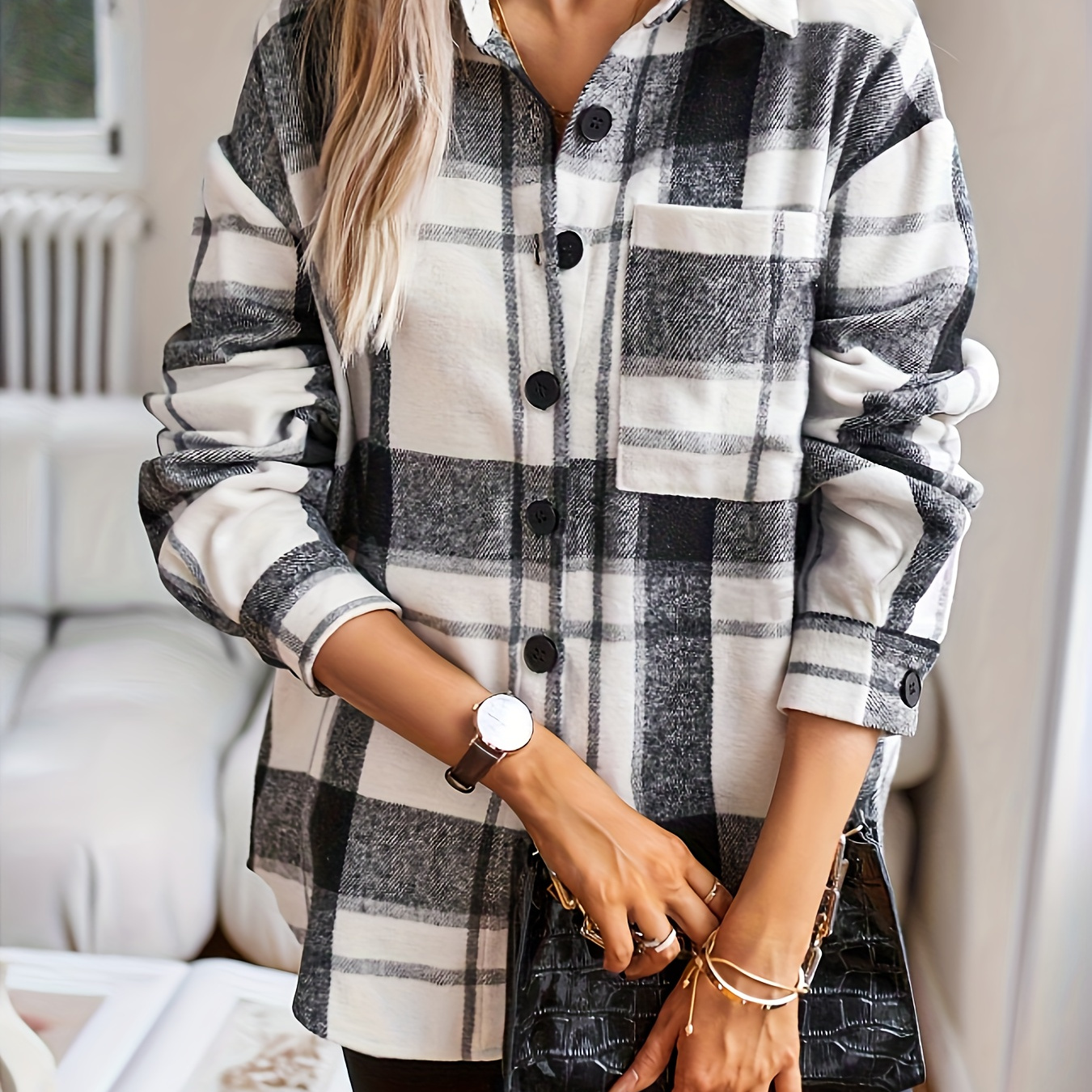 

Women's Casual Drop Shoulder Shirt - Polyester, Non-stretch, Machine Washable - Fall/winter