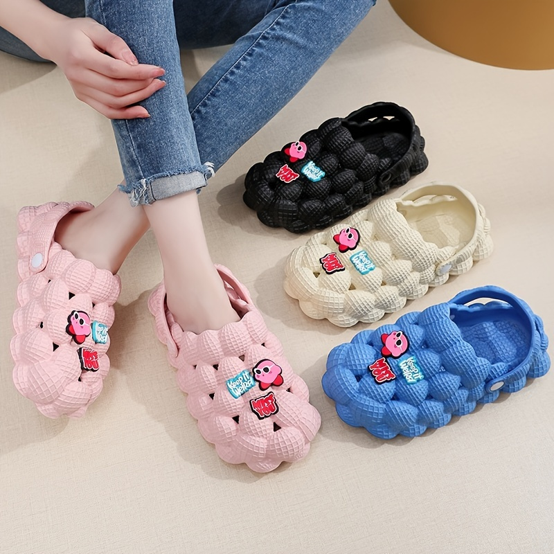 Women's Cute DIY Charms Bubble Slides, Casual Outdoor Cloud Clogs, Solid Color EVA Beach Clogs Shoes