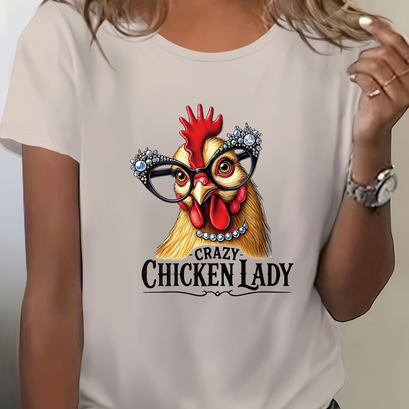 

Funny Chicken Graphic Tee For Women - Casual Crew Neck Short Sleeve T-shirt, Breathable Polyester , Machine Washable