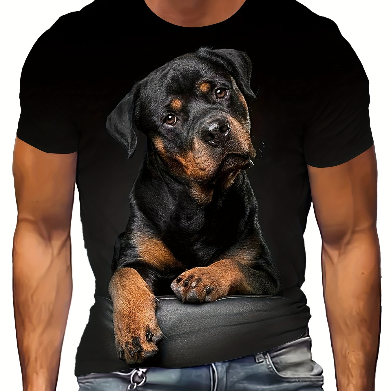 

Men' Dog Print Sports T-shirt, Casual Stretch Round Neck Tee Shirt For Summer