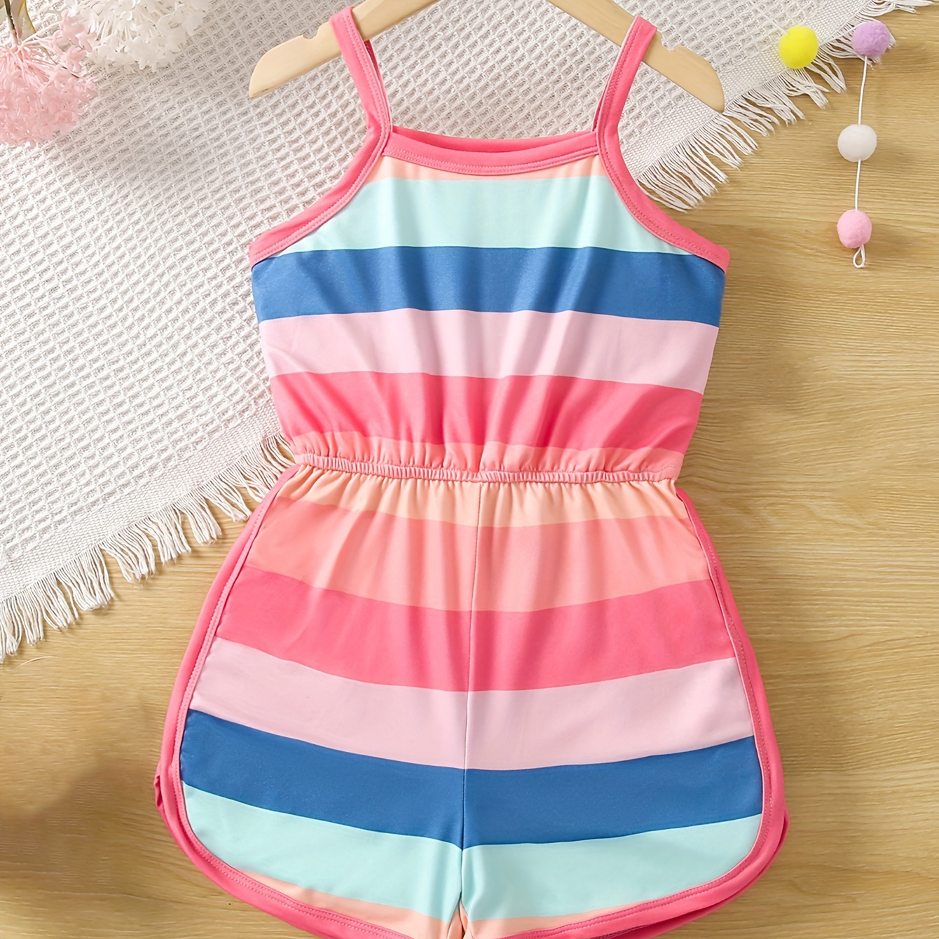 

Girls Splicing Striped Cami Jumpsuit Casual Romper For Summer Gift Holiday