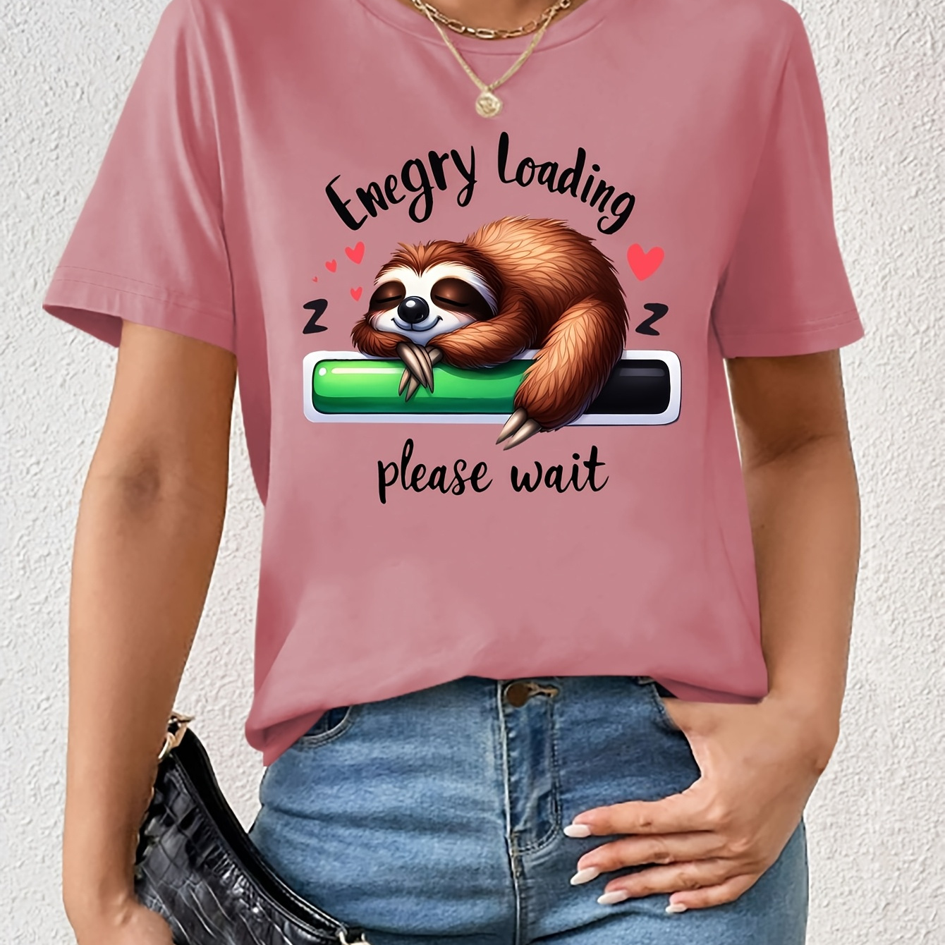 

Women's Casual Sleeping Sloth Graphic Tee - Short Sleeve Crew Neck, With Fun " " Design, Lightweight Polyester For Spring And Summer