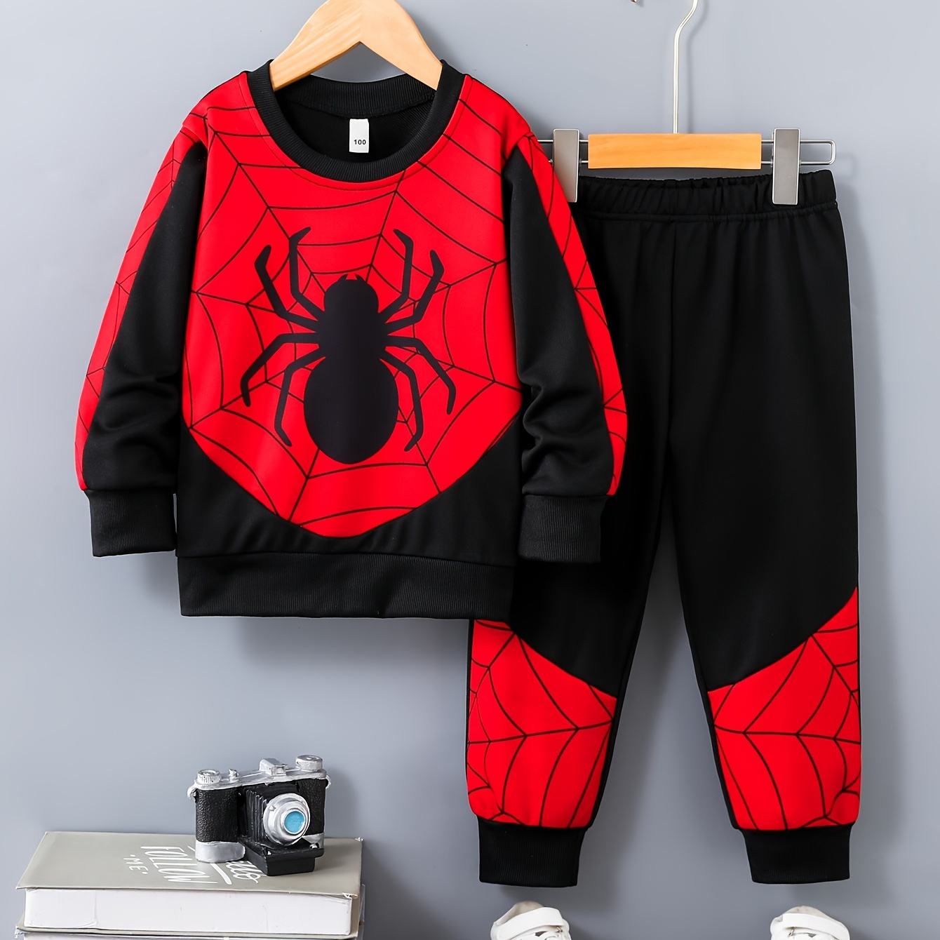 

Boys Splicing Spider Print Long Sleeve Sweatshirt And Joggers Set, 2-piece Casual Versatile Co Ord Set For Spring Fall