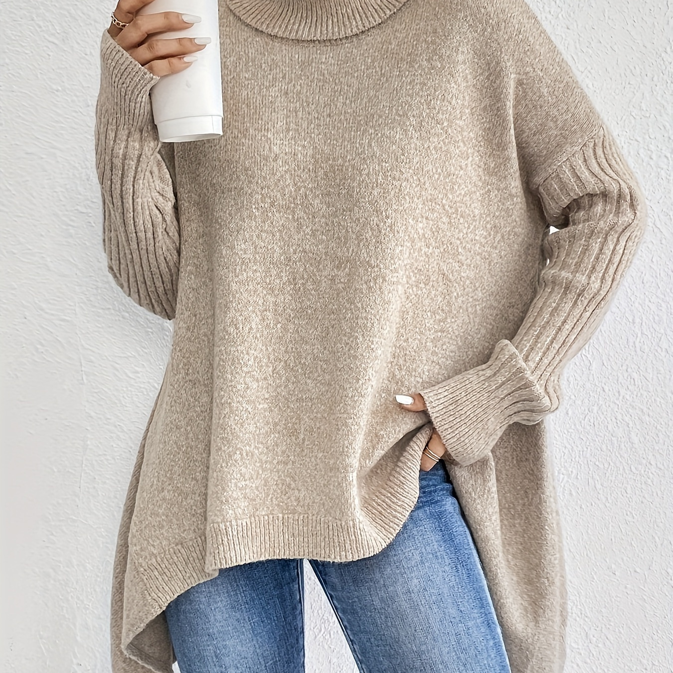 

Pull asymétrique à col roulé, pull décontracté ample à manches longues pour et l'hiver, vêtements pour femmes.