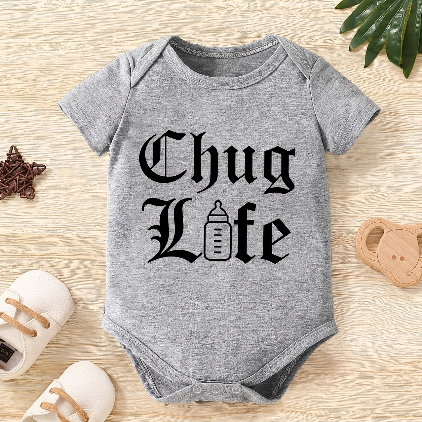 

Baby Triangle Bodysuit Chug Life Bottle Letter Print Newborn Cute Short Sleeve Romper Pajamas