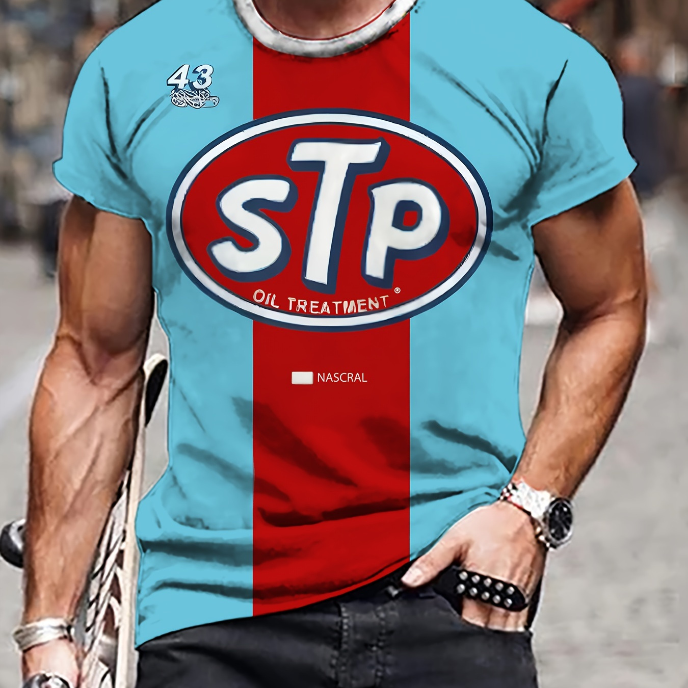 

Men's Stp Graphic Print T-shirt, Short Sleeve Crew Neck Tee, Men's Clothing For Outdoor