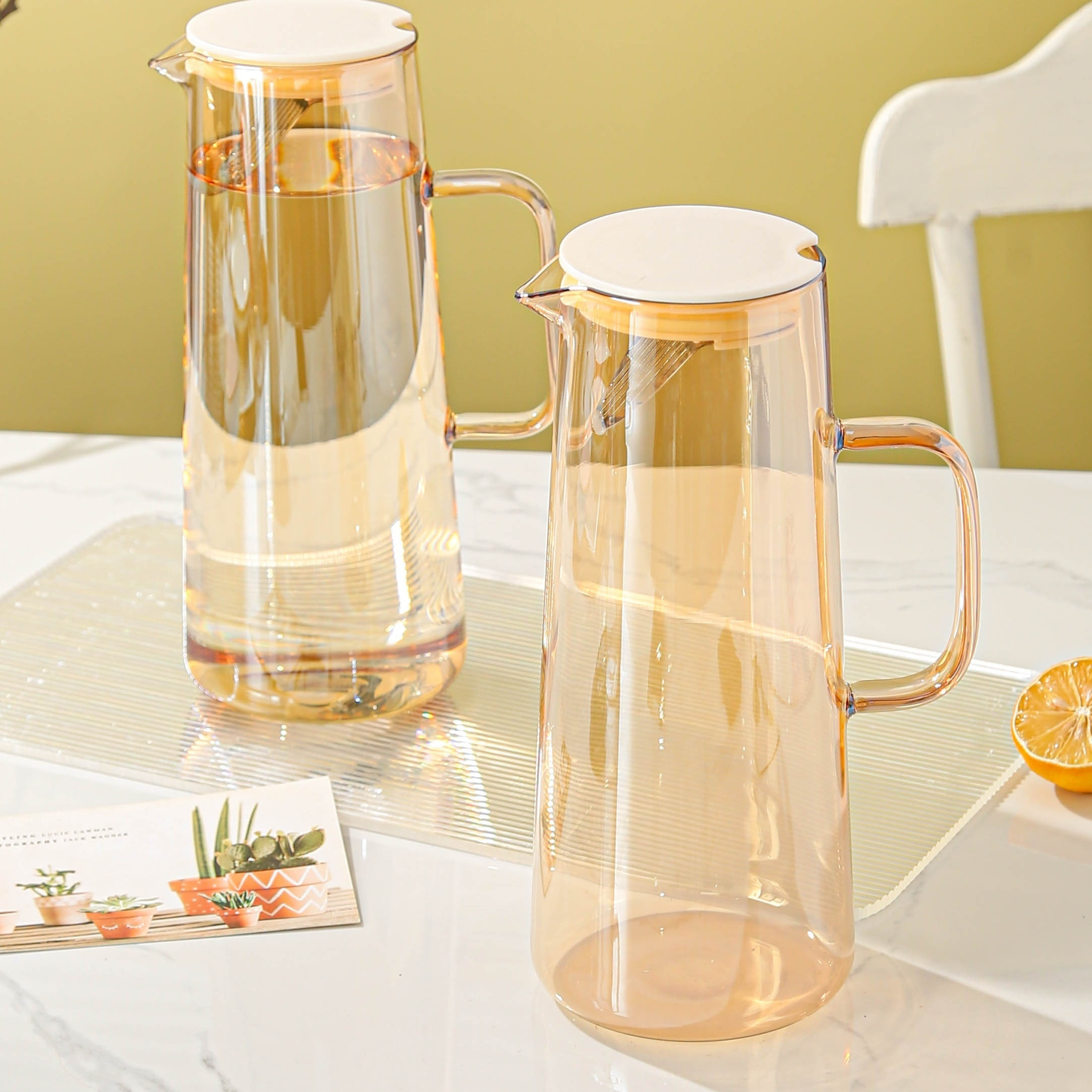 Crystal Glass Hexagonal Juice Pitcher Cup Set Cold Kettle