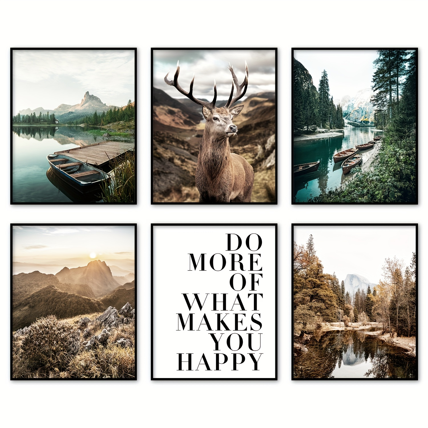 

6pcs/set, Lake Boat Pier Deer Canvas Wall Art Prints For Living Room And Bedroom Decor - 8x10inches Frameless