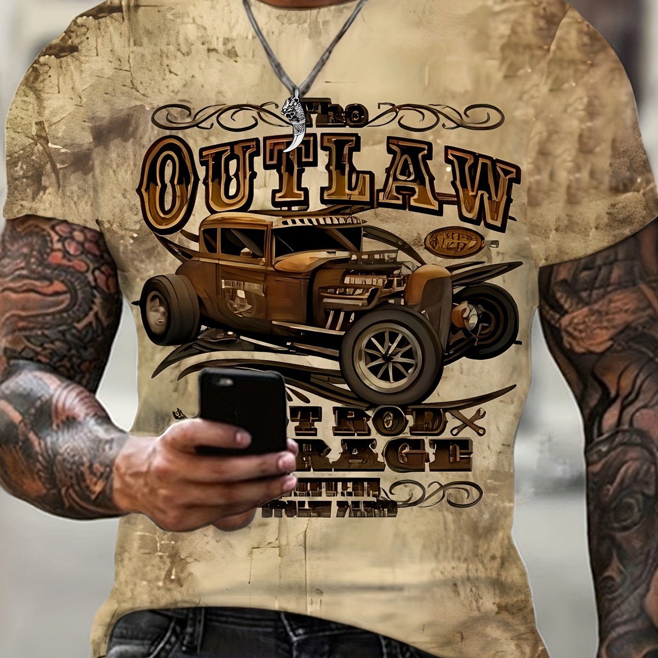 

Men's Plus Size T-shirt With Vintage Car 3d Print, Fashionable Tee