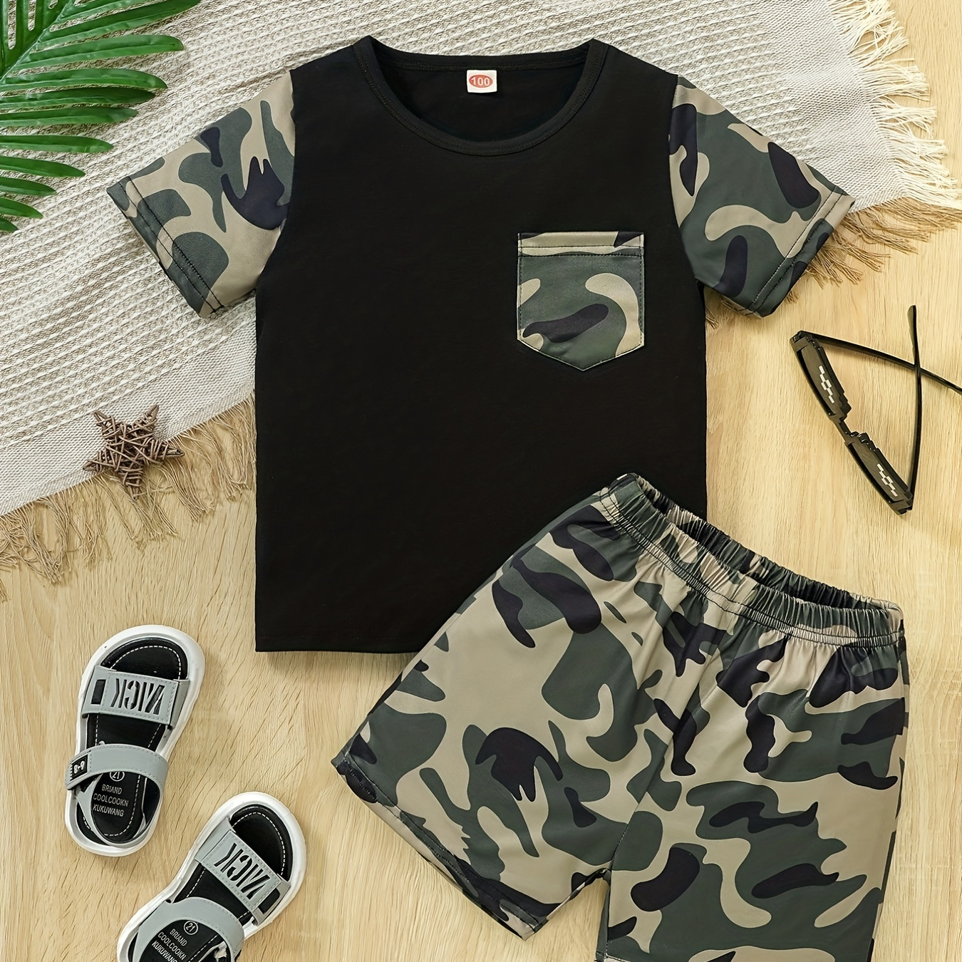 Zanjkr Roupas para meninos adolescentes camiseta de manga curta tops  estampa de camuflagem shorts roupas cavalheiro conjuntos de colete infantil  para meninos (verde, 12-18 meses)