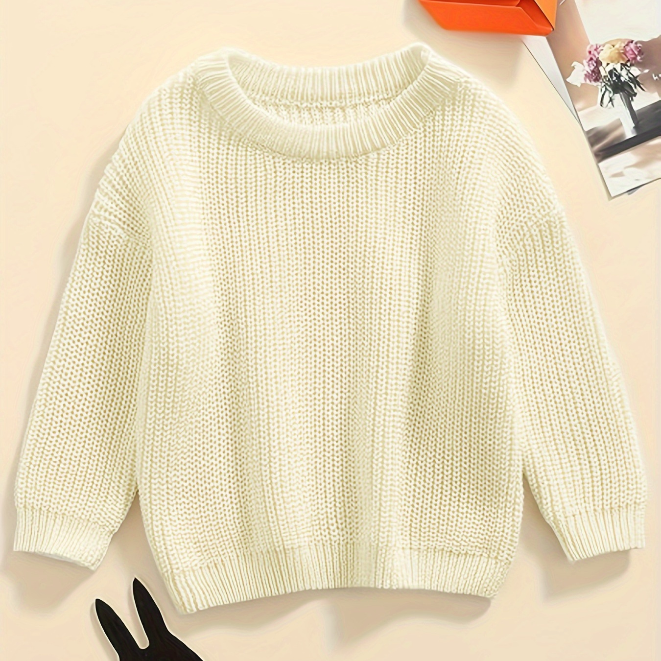 Girls Warm Knitted Pullover Sweater, Toddler Baby's Simple Stylish Loose Fit Blouse