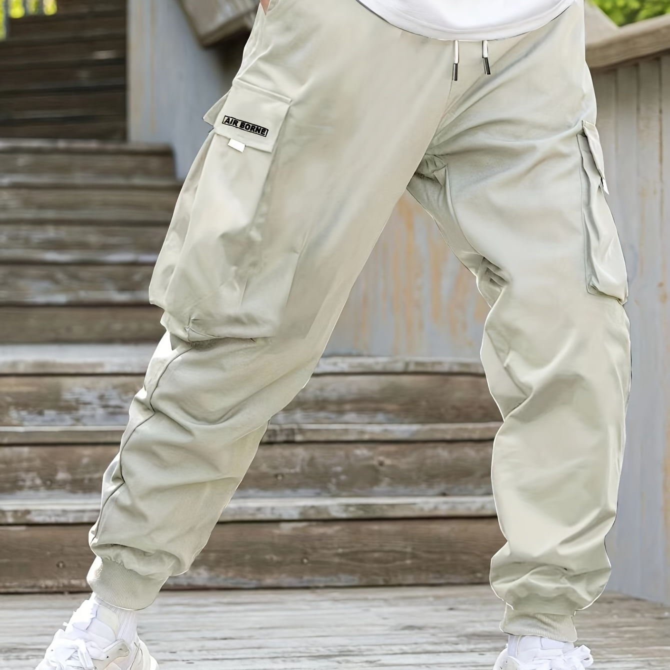 Plus Size Men's Solid Loose Fit Cargo Pants With Pockets For Spring/autumn, Men's Clothing