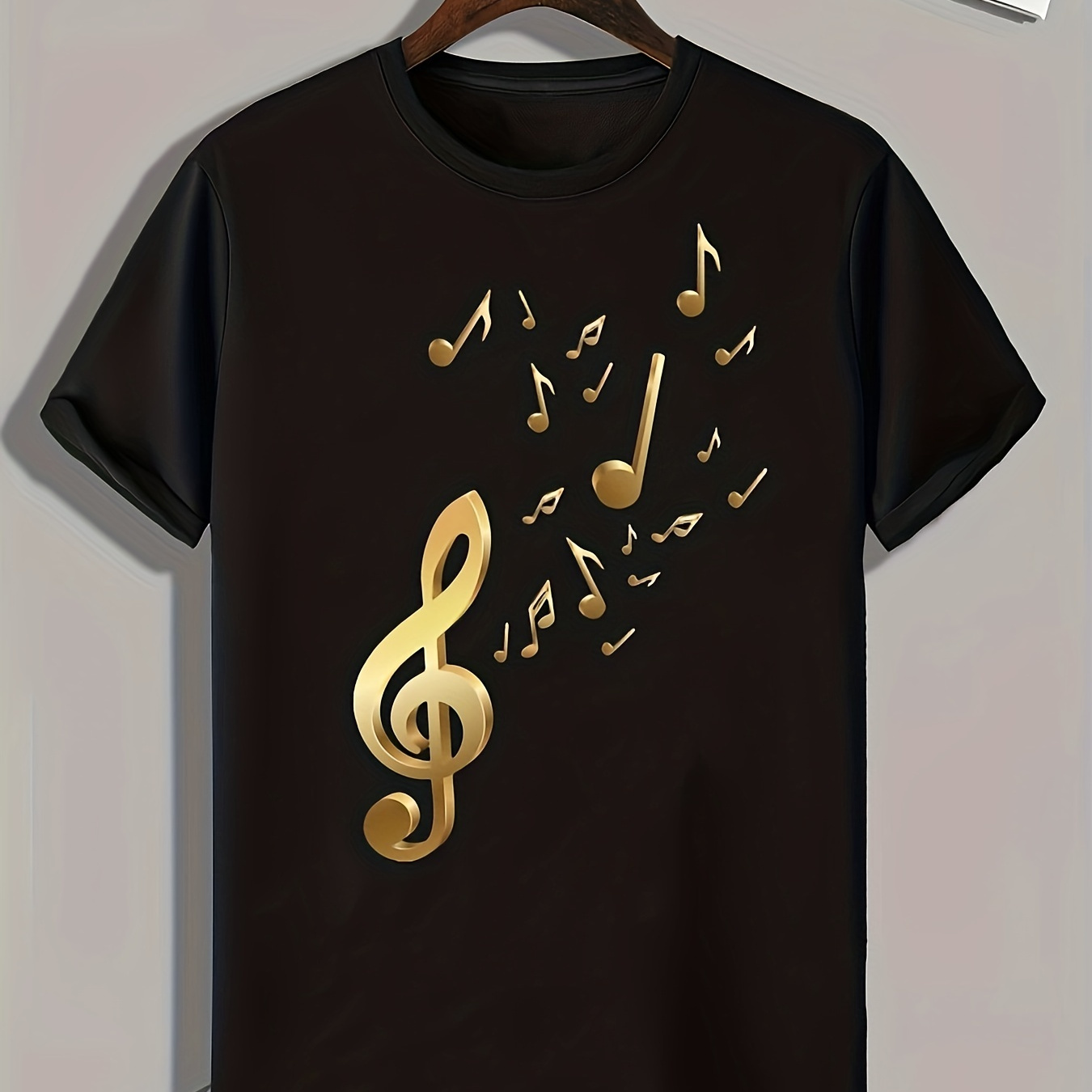

Musical Note Print, Men's Graphic T-shirt, Casual Comfy Tees For Summer, Mens Clothing