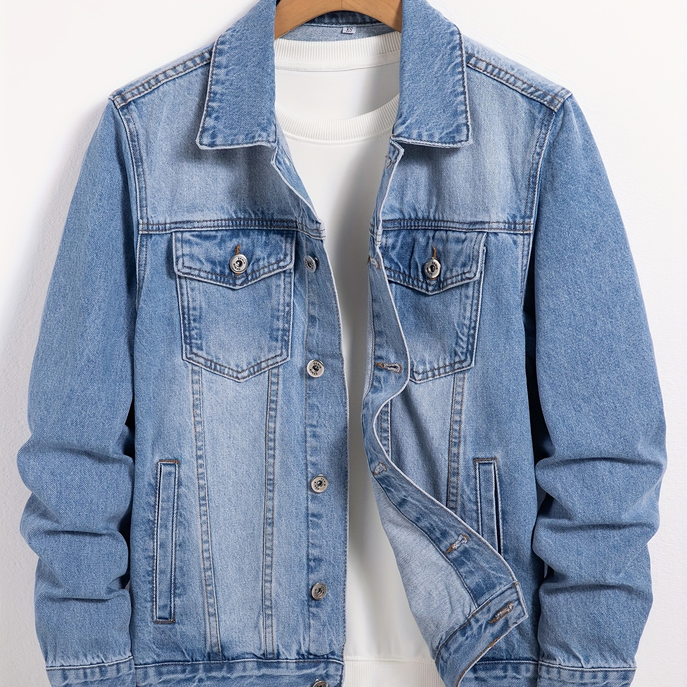 

Men's Fashion Solid Slim Fit Denim Jacket With Multiple Pockets, Casual Distinctive Outerwear For Spring And Fall