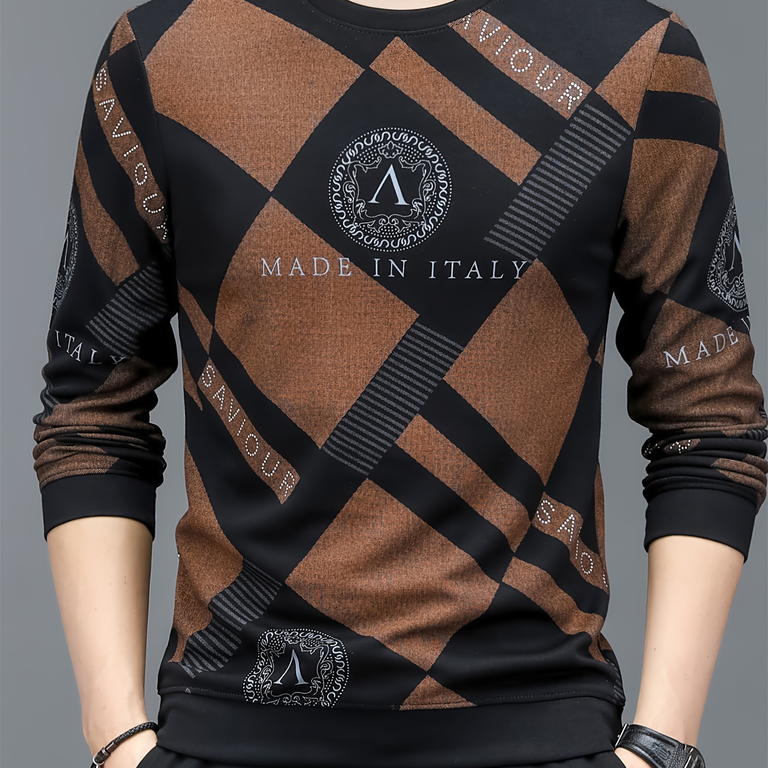 

Men's Letters & Blocks Print Sweatshirt, Casual Trendy Long Sleeve Pullover As Gift