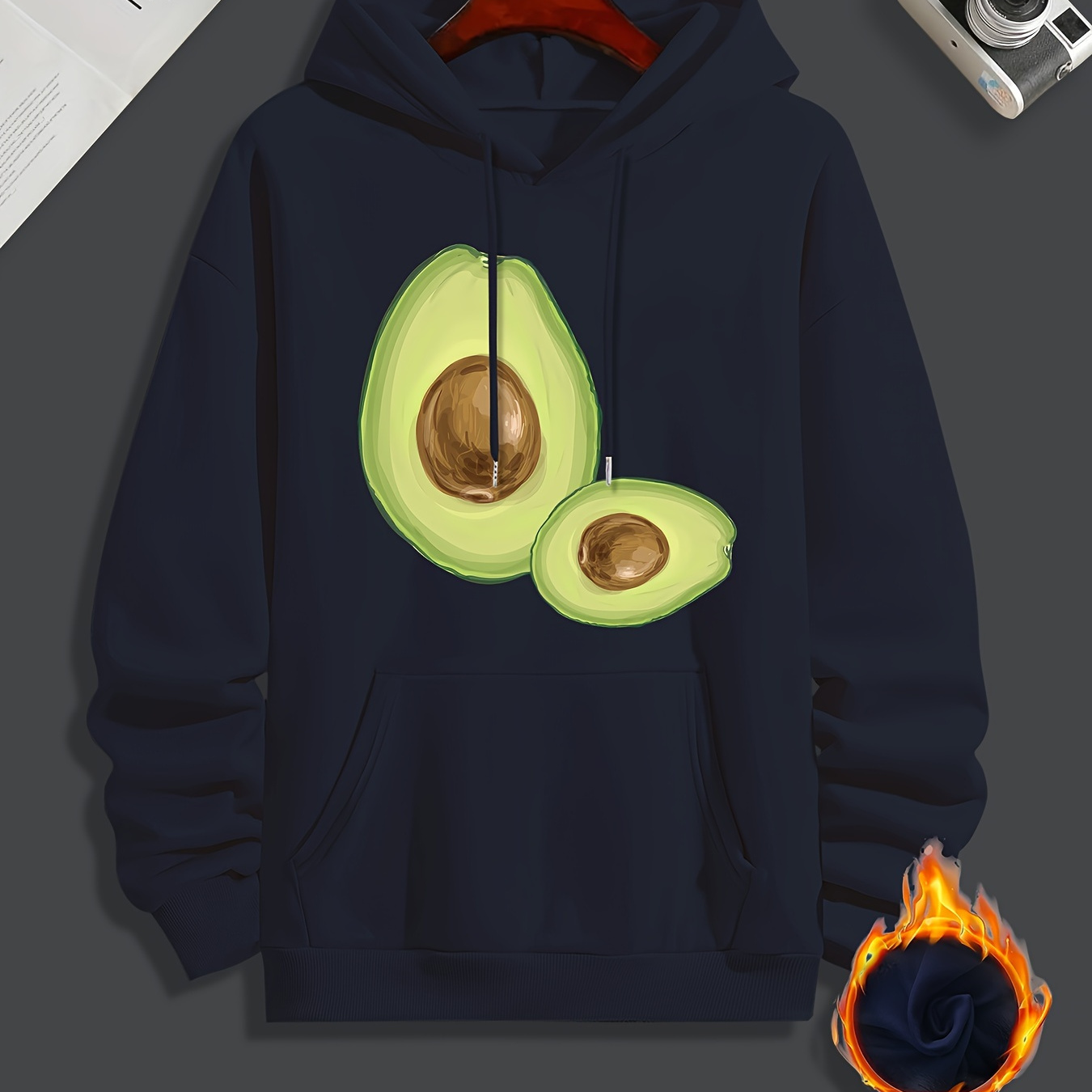 

Avocado Print Hoodies For Men, Graphic Hoodie With Kangaroo Pocket, Comfy Loose Trendy Hooded Pullover, Mens Clothing For Autumn Winter