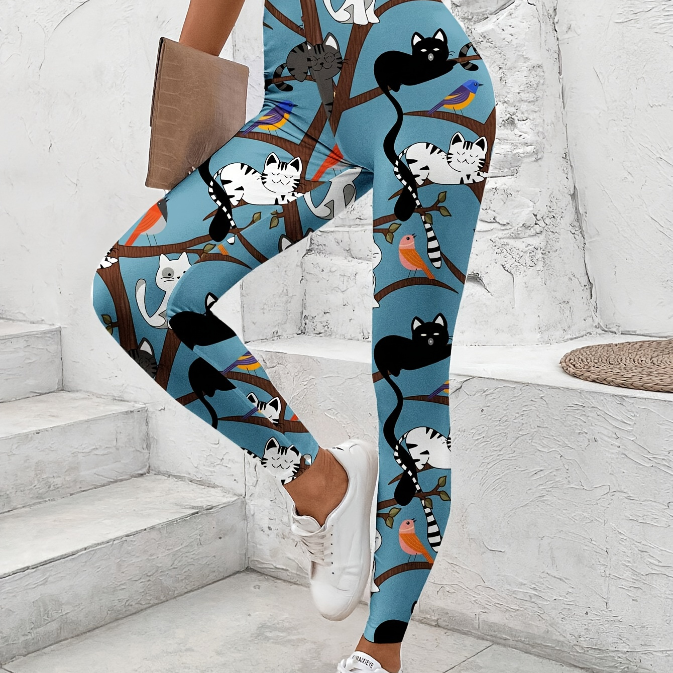 

Cats Print Skinny Leggings, Casual Elastic Waist Every Day Stretchy Leggings, Women's Clothing