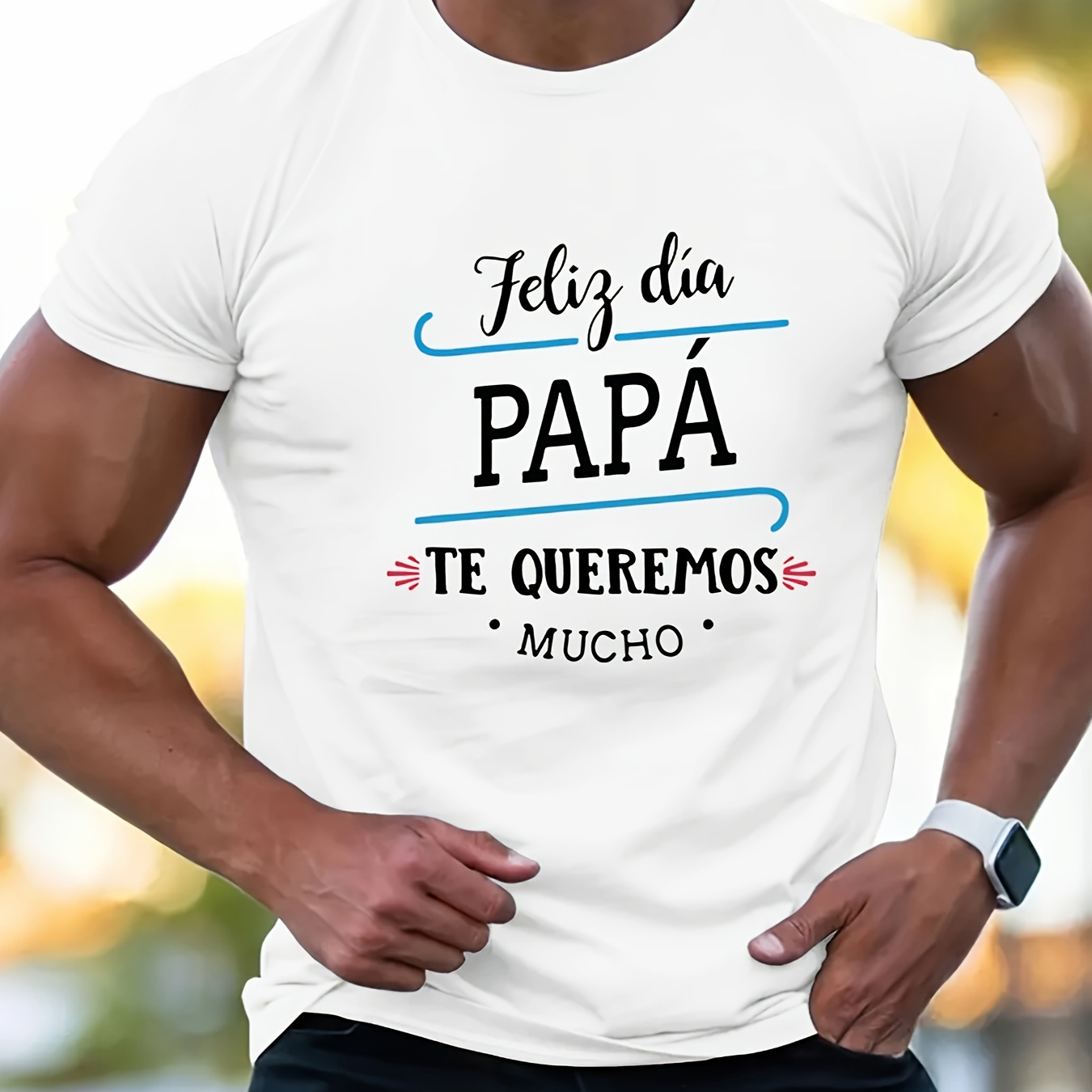 

Papa Letter Print Men's Crew Neck Short Sleeve Tees, Summer Trendy T-shirt, Casual Versatile Comfy Breathable Top For Daily Outdoor Street Wear