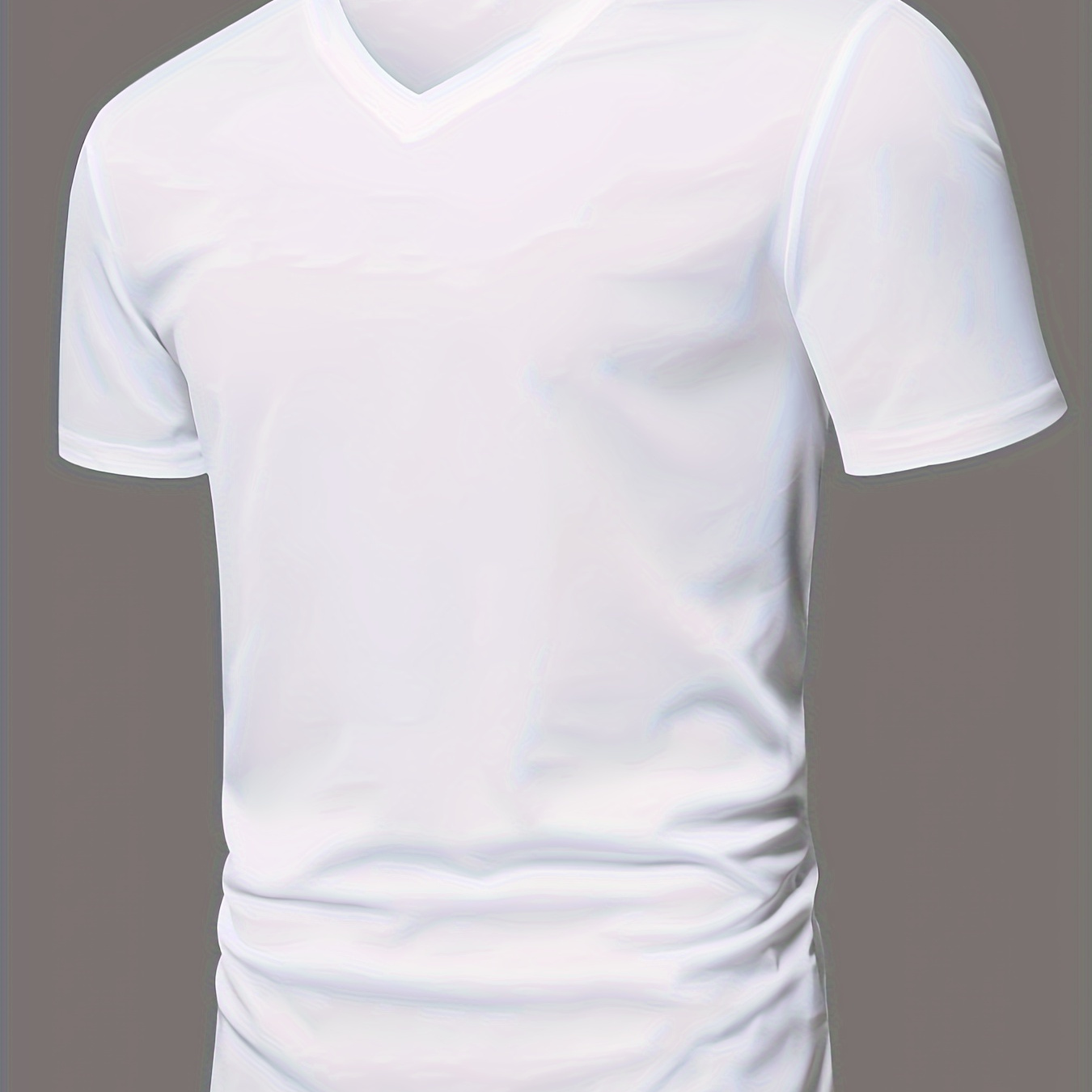 

1pc Men's Casual V-neck T-shirt - 100% Polyester Knit Fabric, Short Sleeve, Regular Fit, Solid Color, Stretch - Ideal For Weekend Wear , Summer, Fall - Wtv861