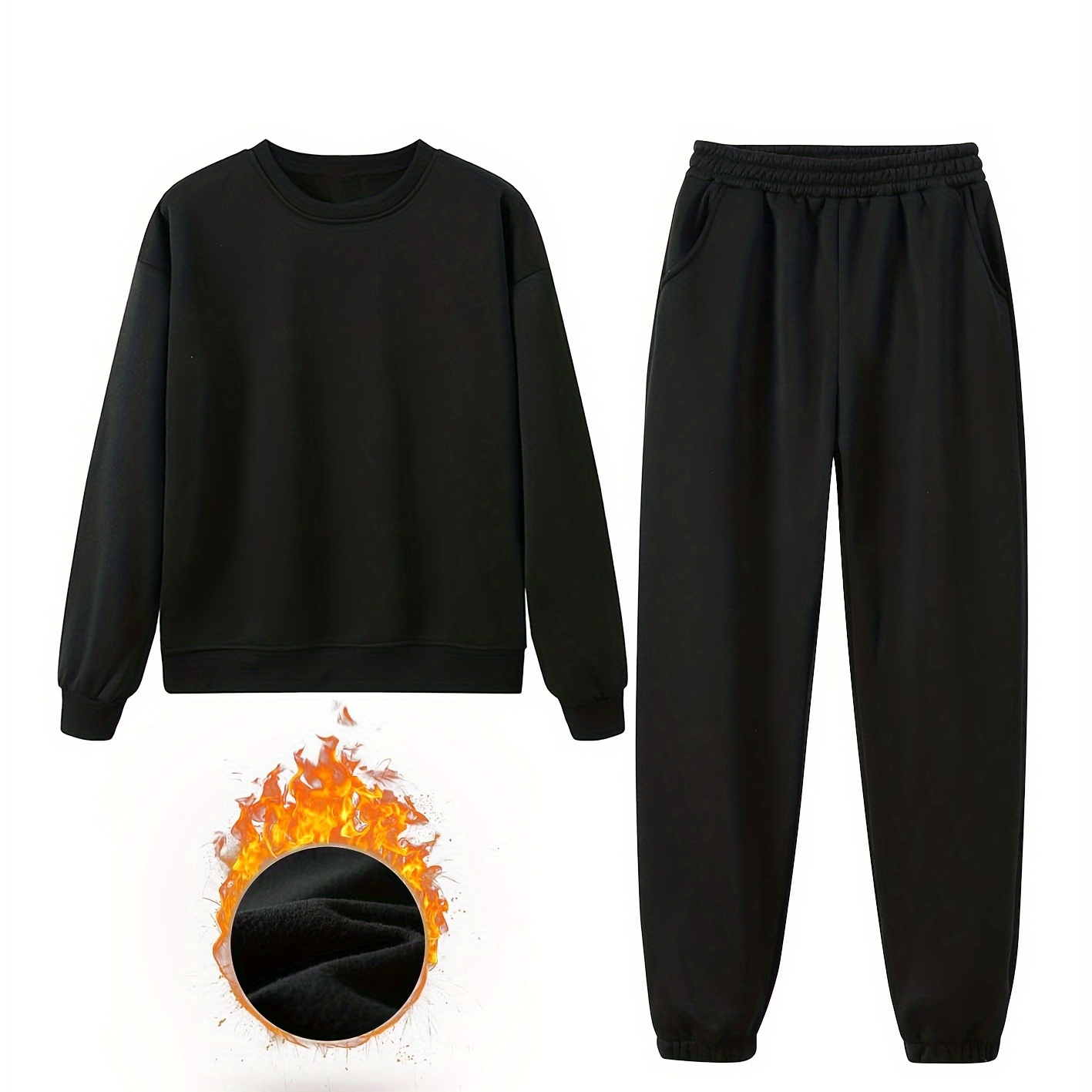 

Solid Fleece Two-piece Set, Casual Long Sleeve Sweatshirt & Jogger Sweatpants Outfits, Women's Clothing