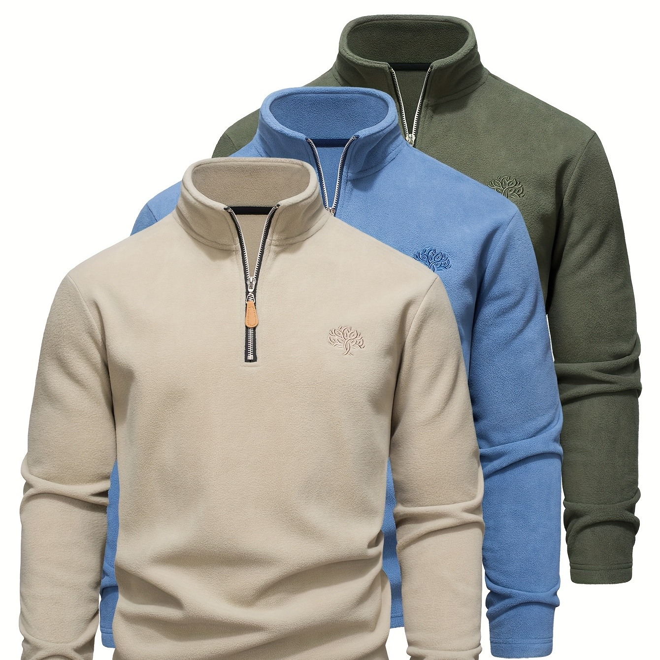 

3pcs Men's Soft Fleece Pullover Sweatshirts - Stand Collar, Half-zip Design, | Cozy & Warm For Outdoor Activities, Hiking, And Casual Wear In , Blue, Green, Best For Christmas, Thanksgiving