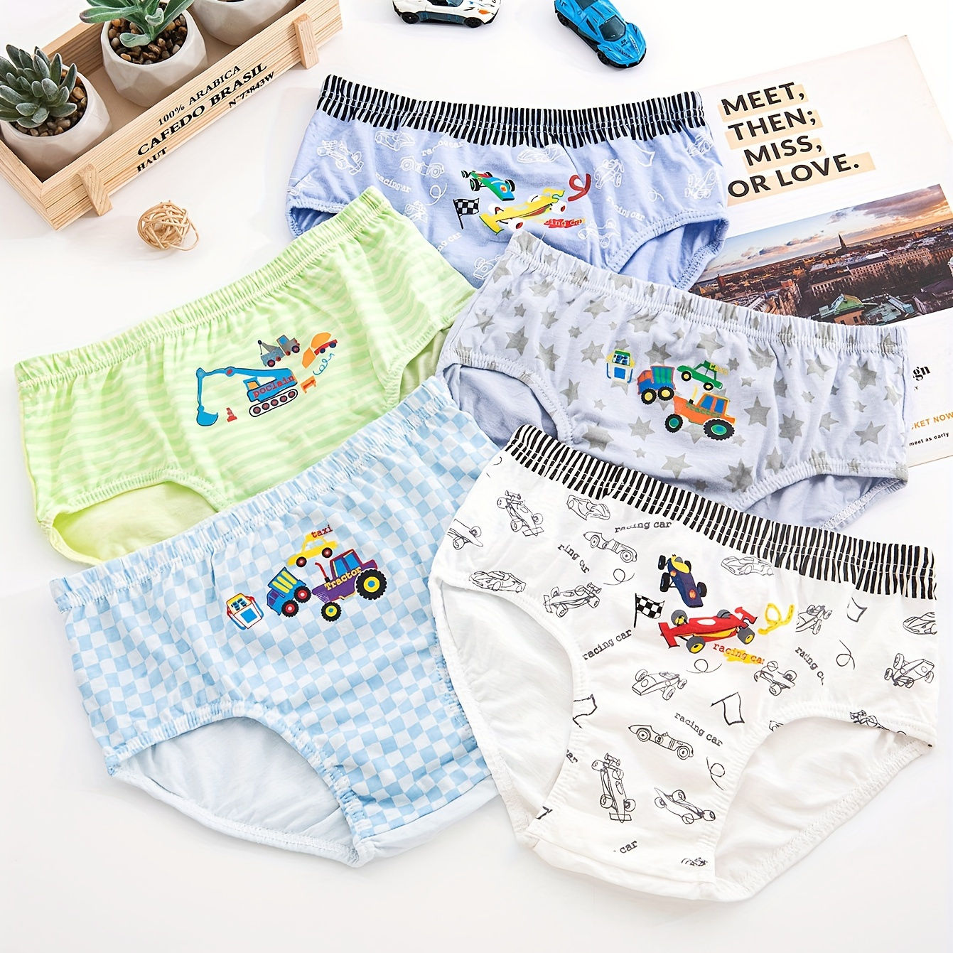 5pcs Boys Briefs Underwear Pure Cotton Soft Breathable Random Cartoon  Pattern Comfy Boxers Briefs