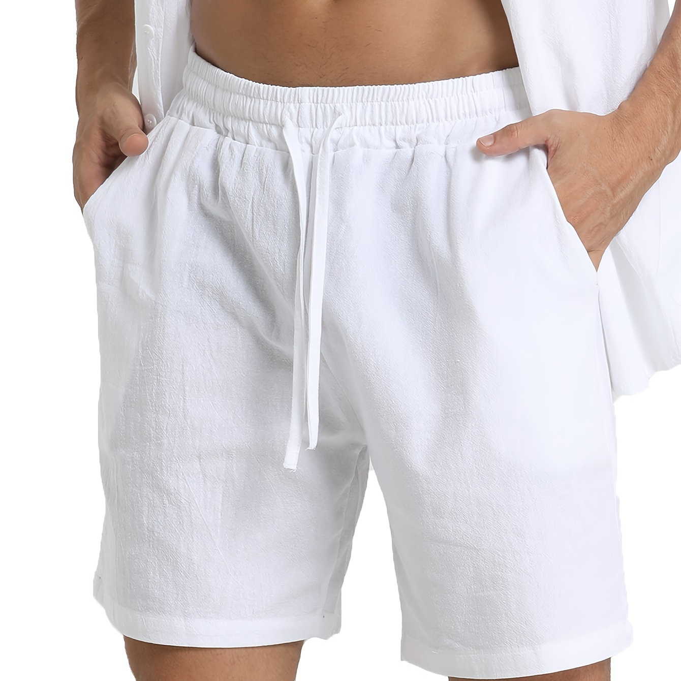 

Men's Casual Comfy Cotton Breathable Active Shorts, Chic Drawstring Beach Shorts